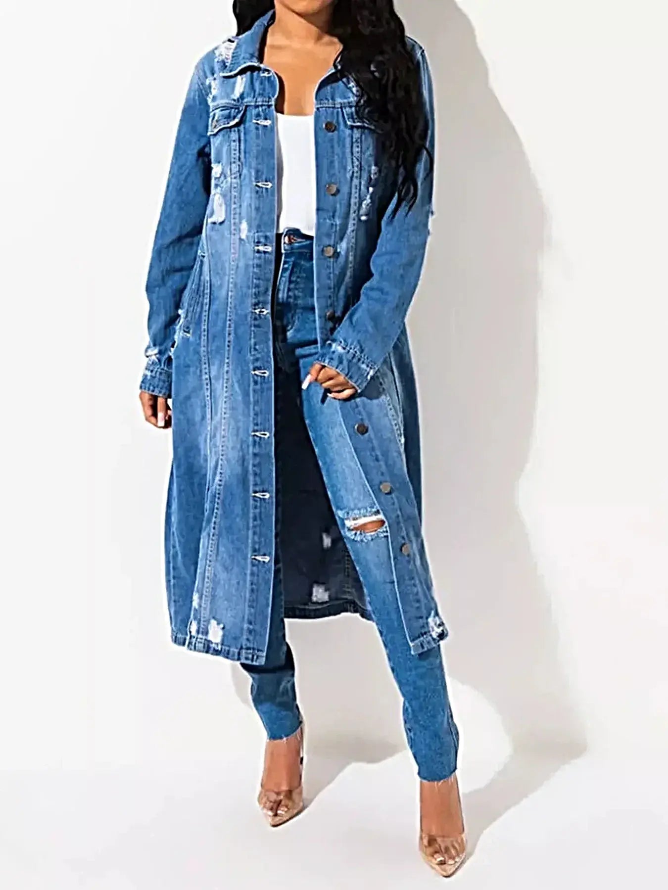 Long Sleeve Raw Hem Denim coat -