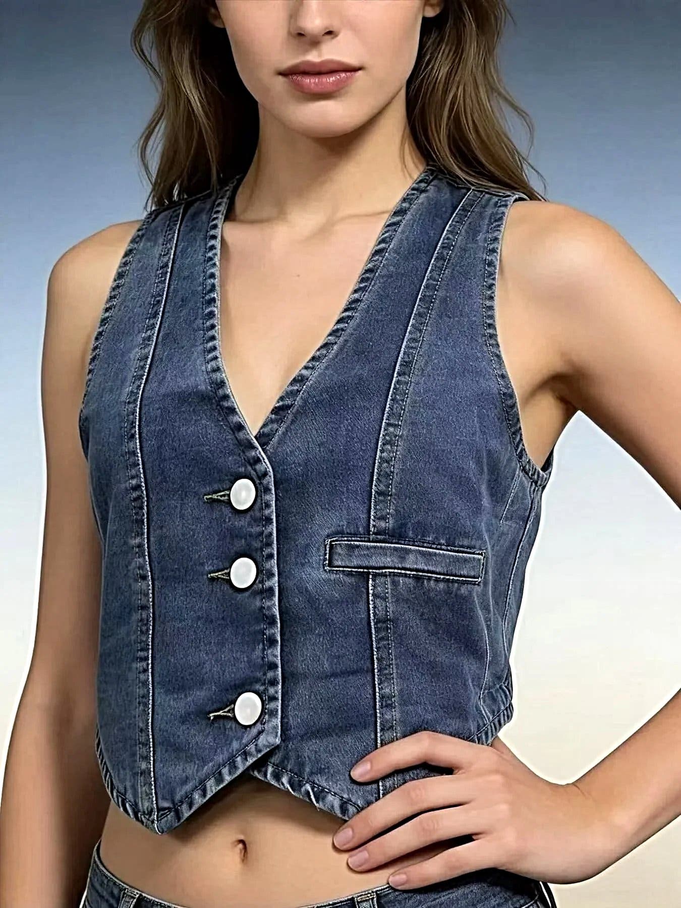 Button-Down Denim Vest -