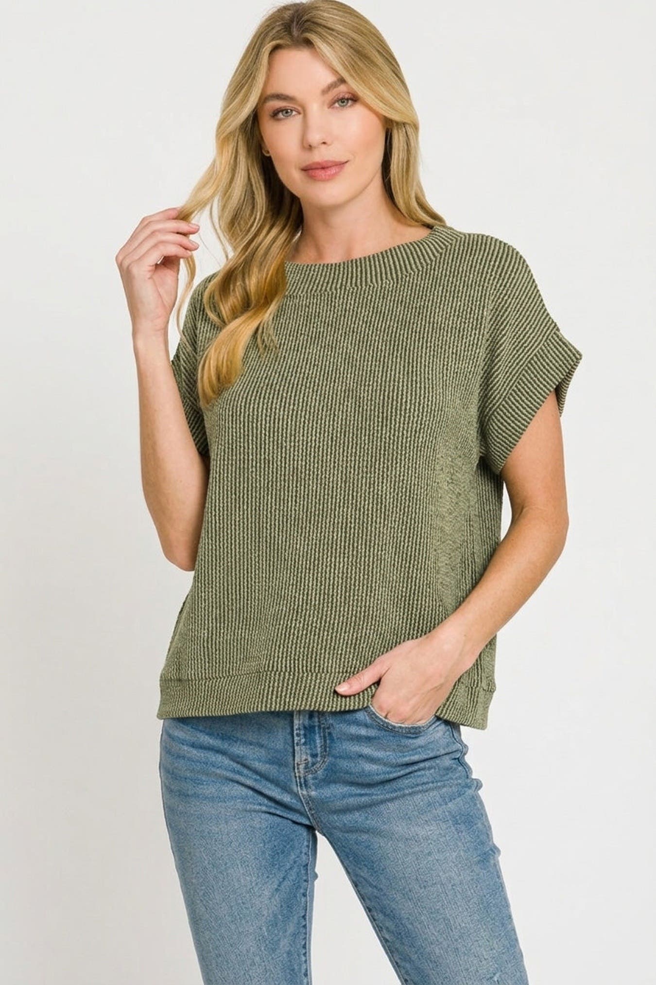 Zenana Raised Rib Cap Sleeve Top -