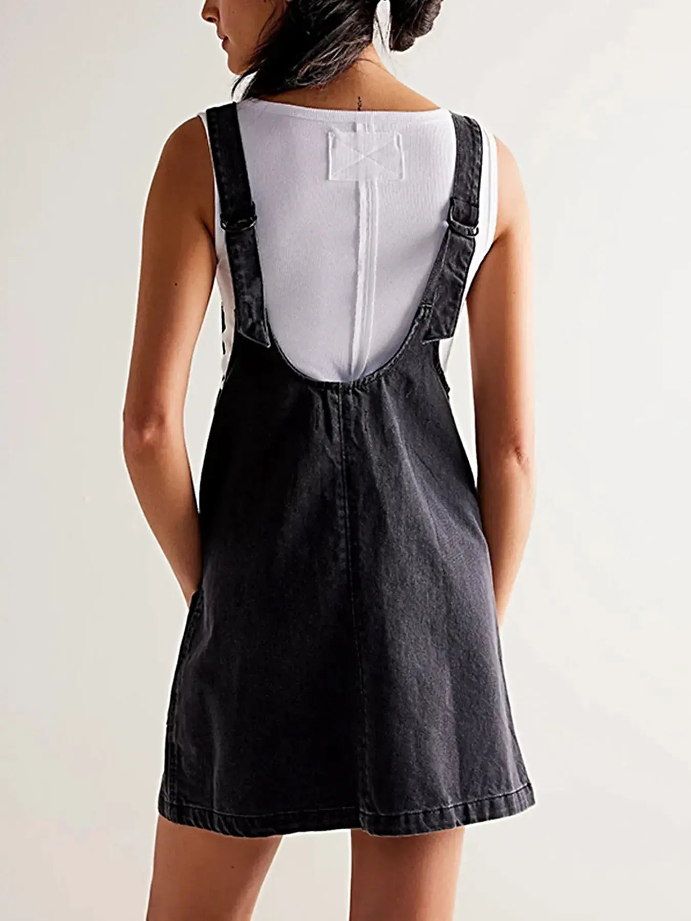 Oversized V-Neck Denim Tank Dress with Front Pockets -