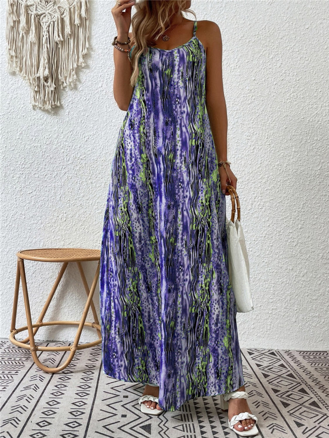 Elegant Printed Maxi Dress with Scoop Neck, Full Size & Opaque Fabric - Trendsi Trendsi