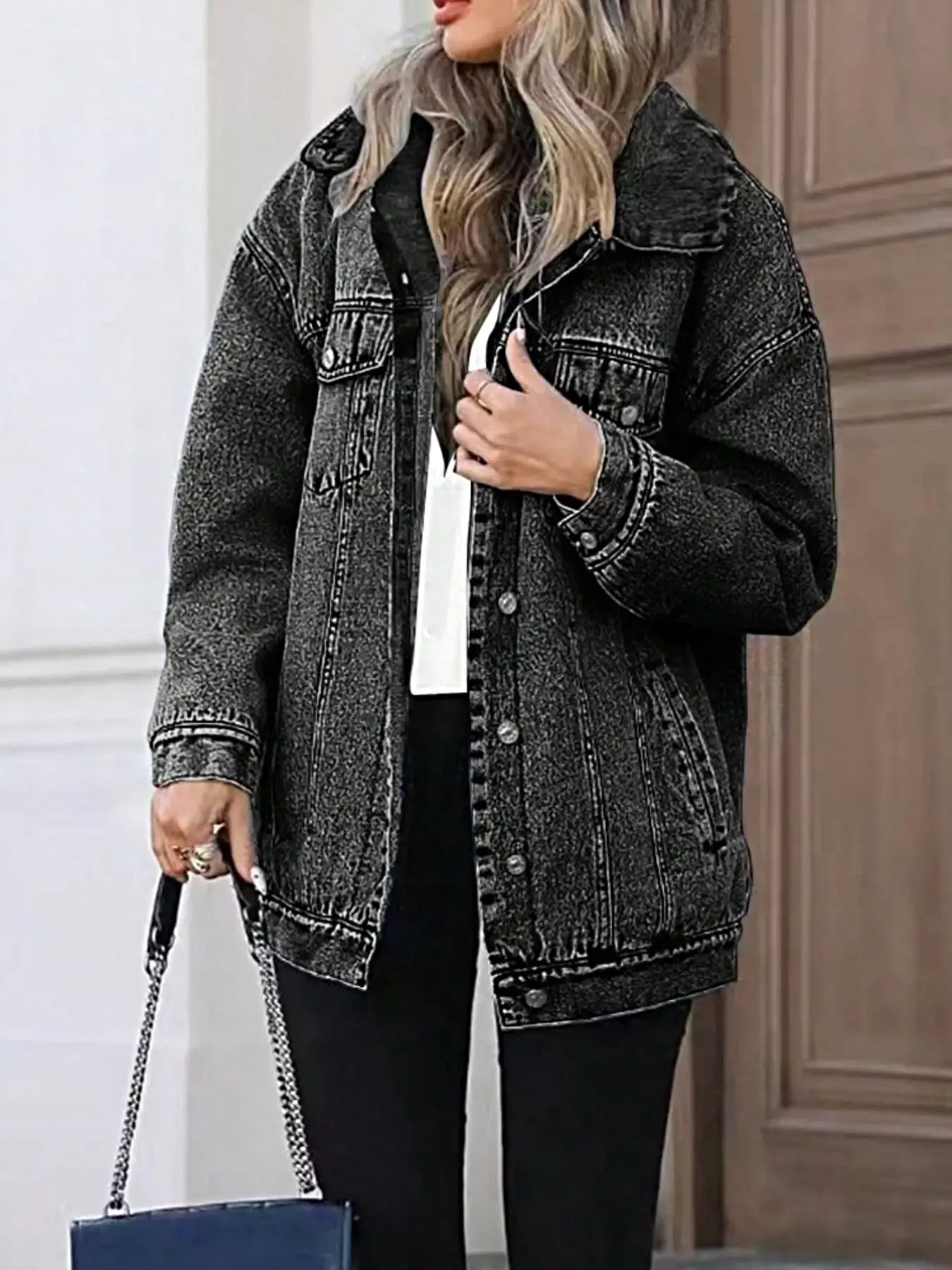 Washed Button Up Oversized Denim Jacket -