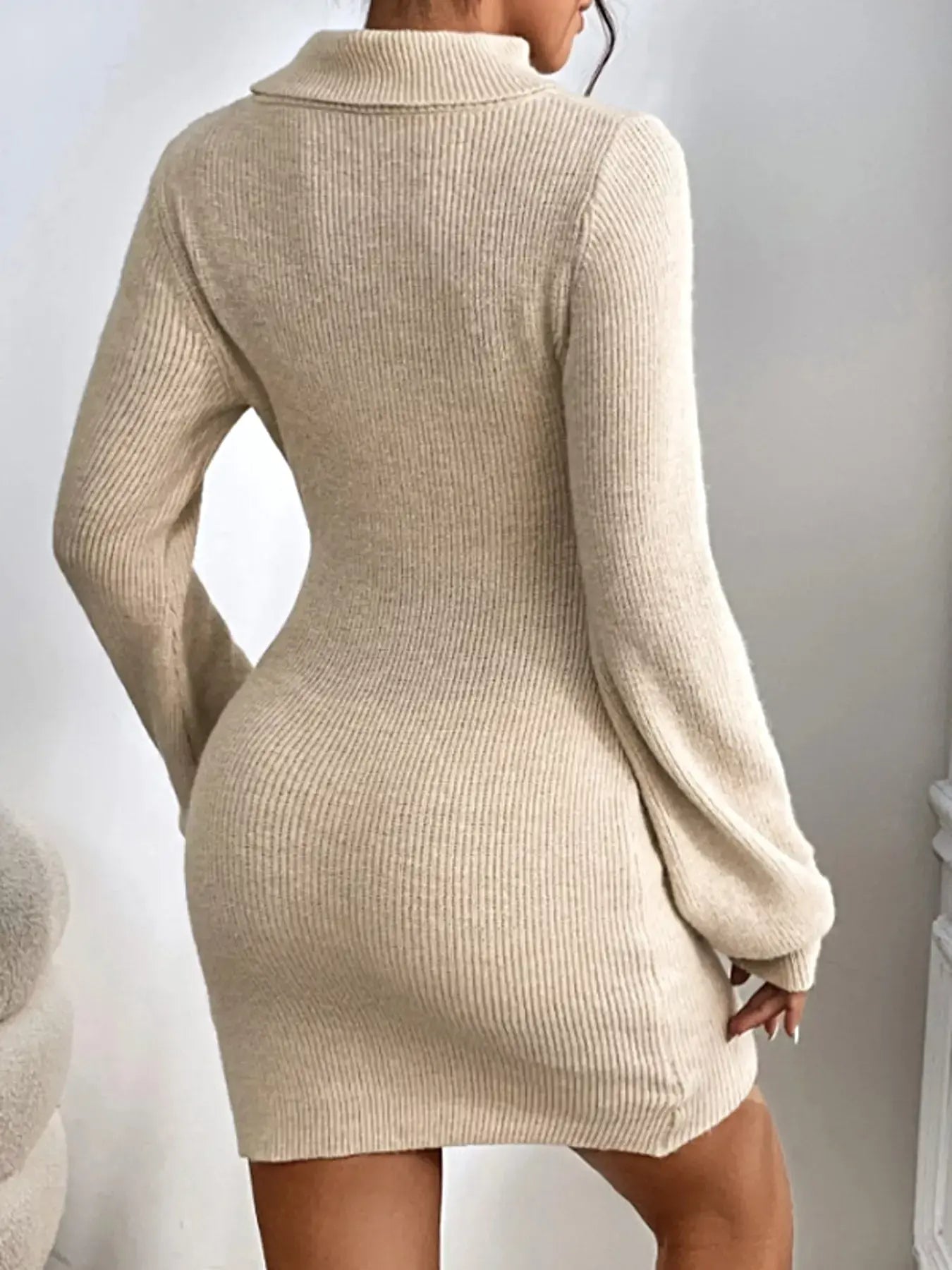 Women's Ribbed Turtleneck Sweater Dress - Stretch Knit For Elegant Cold-Weather Style -