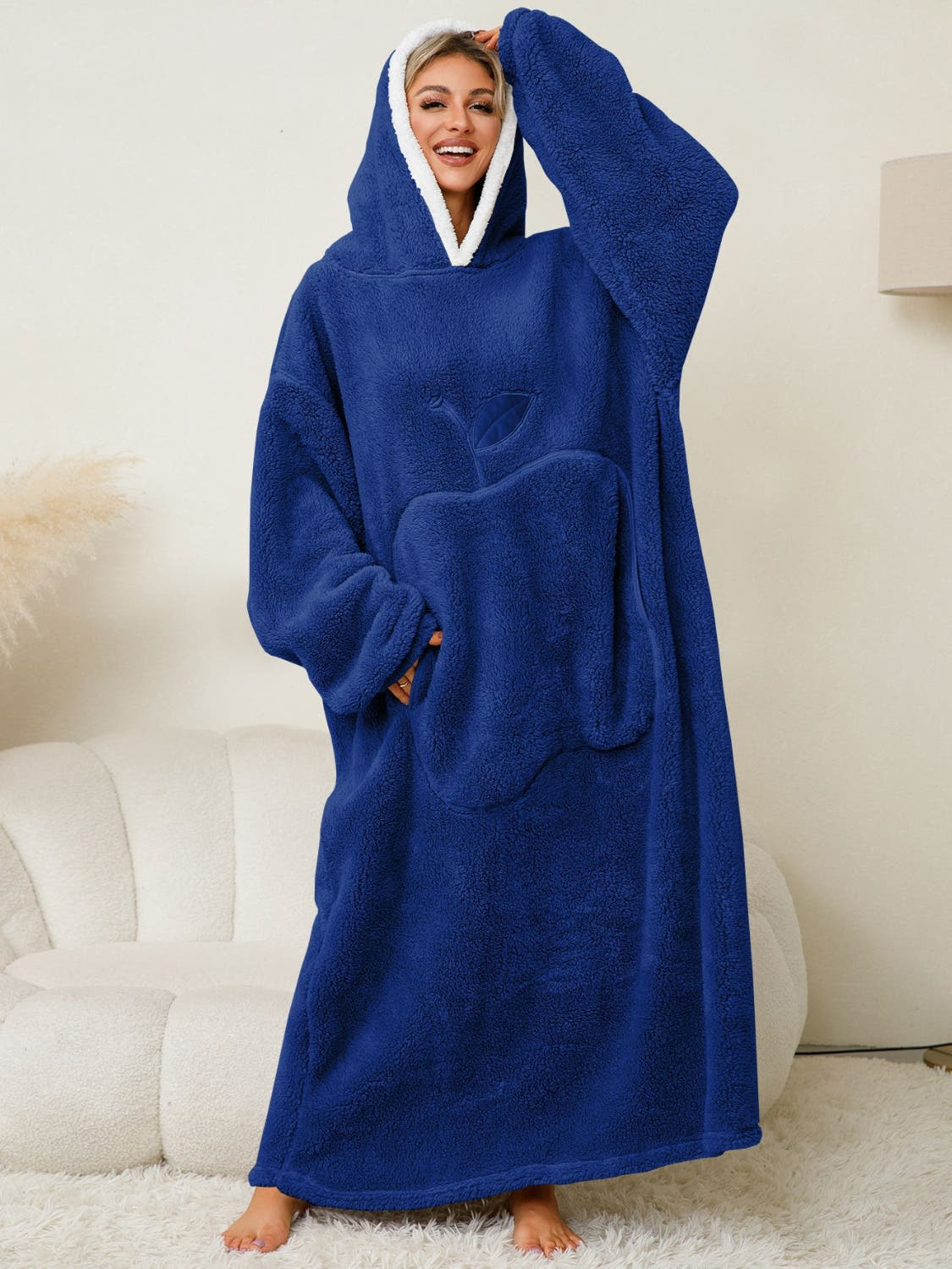 Pocketed Contrast Long Sleeve Hooded Lounge Dress -