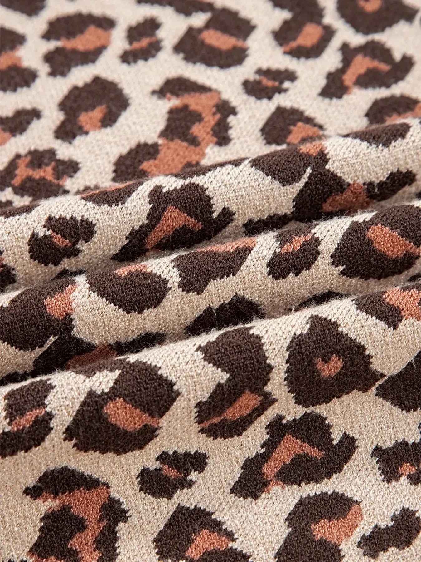Leopard Print High Neck Shift Mini Sweater Dress -