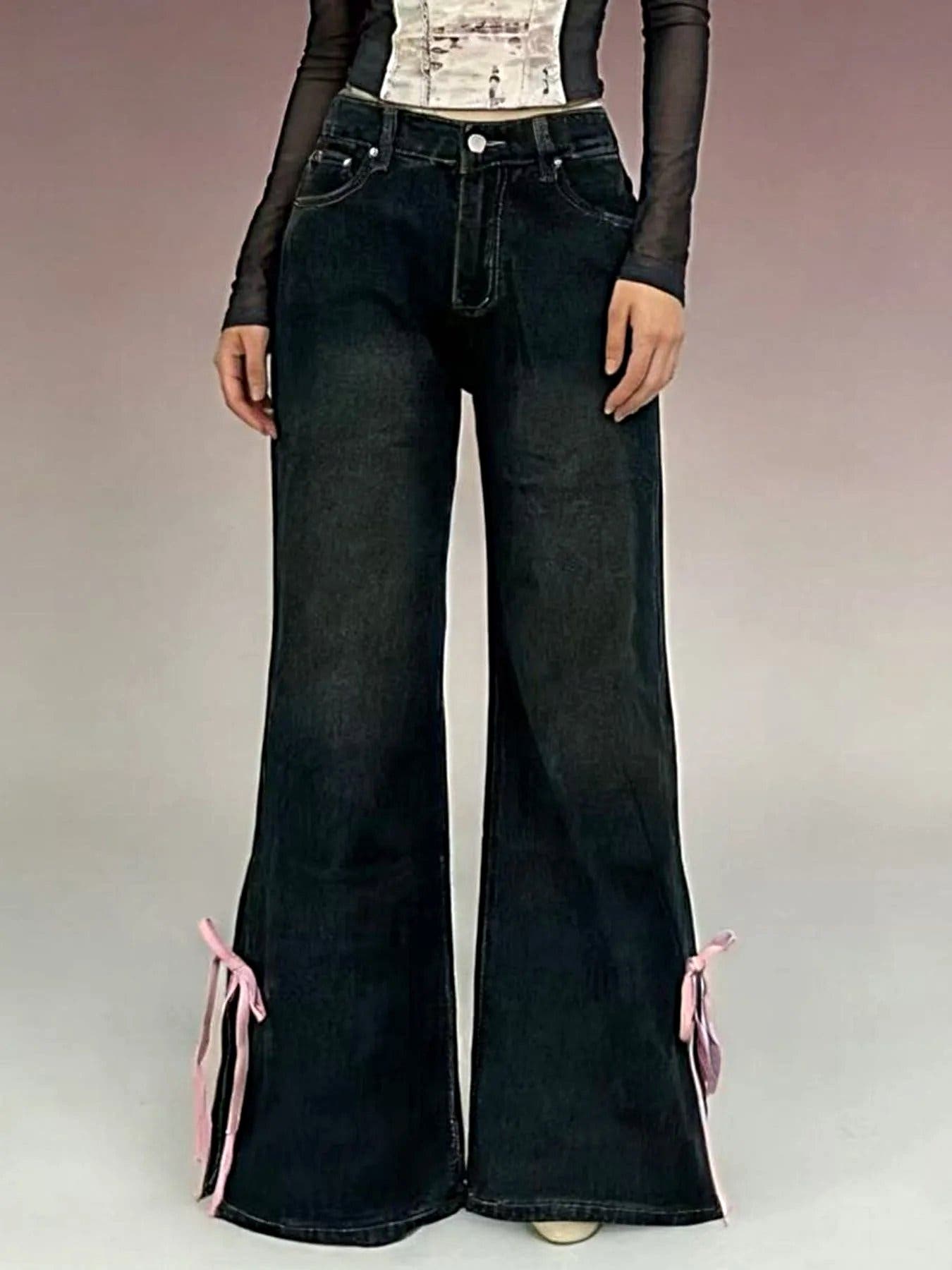 Ribbon Detail Flare Jeans -
