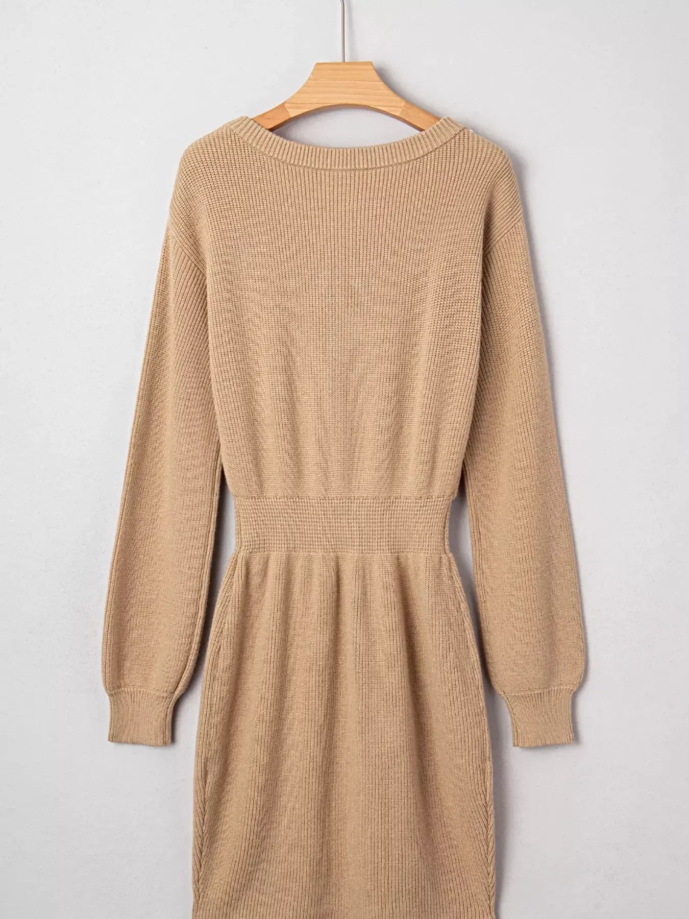 Pearl Embellished Keyhole Ribbed Sweater Dress -