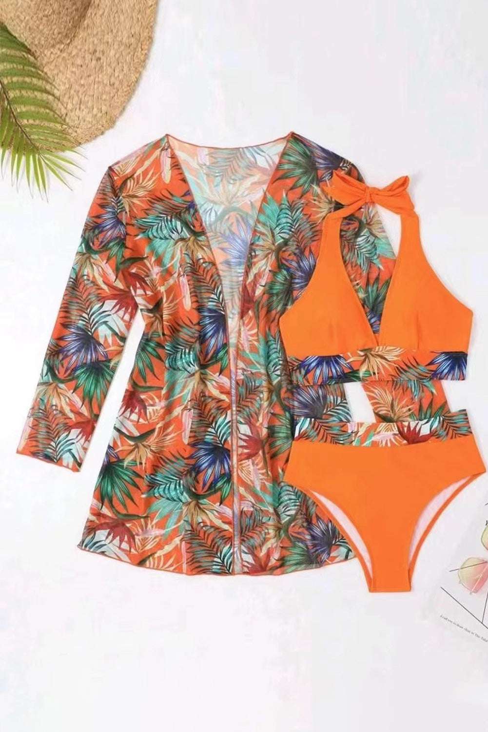 Printed Halter Neck Three-Piece Swim Set Trendsi