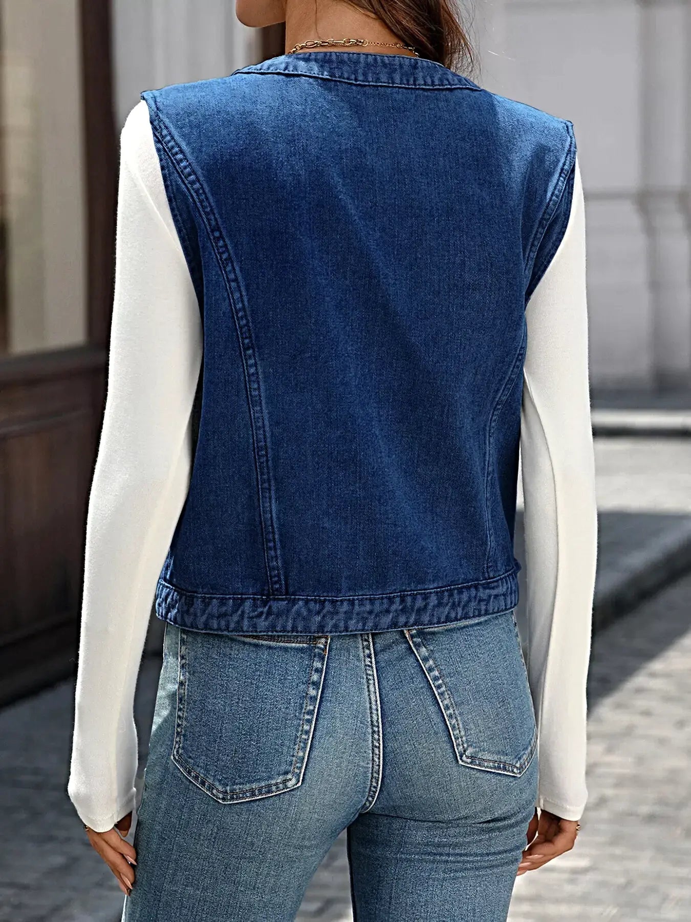 Button-Down Denim Vest -