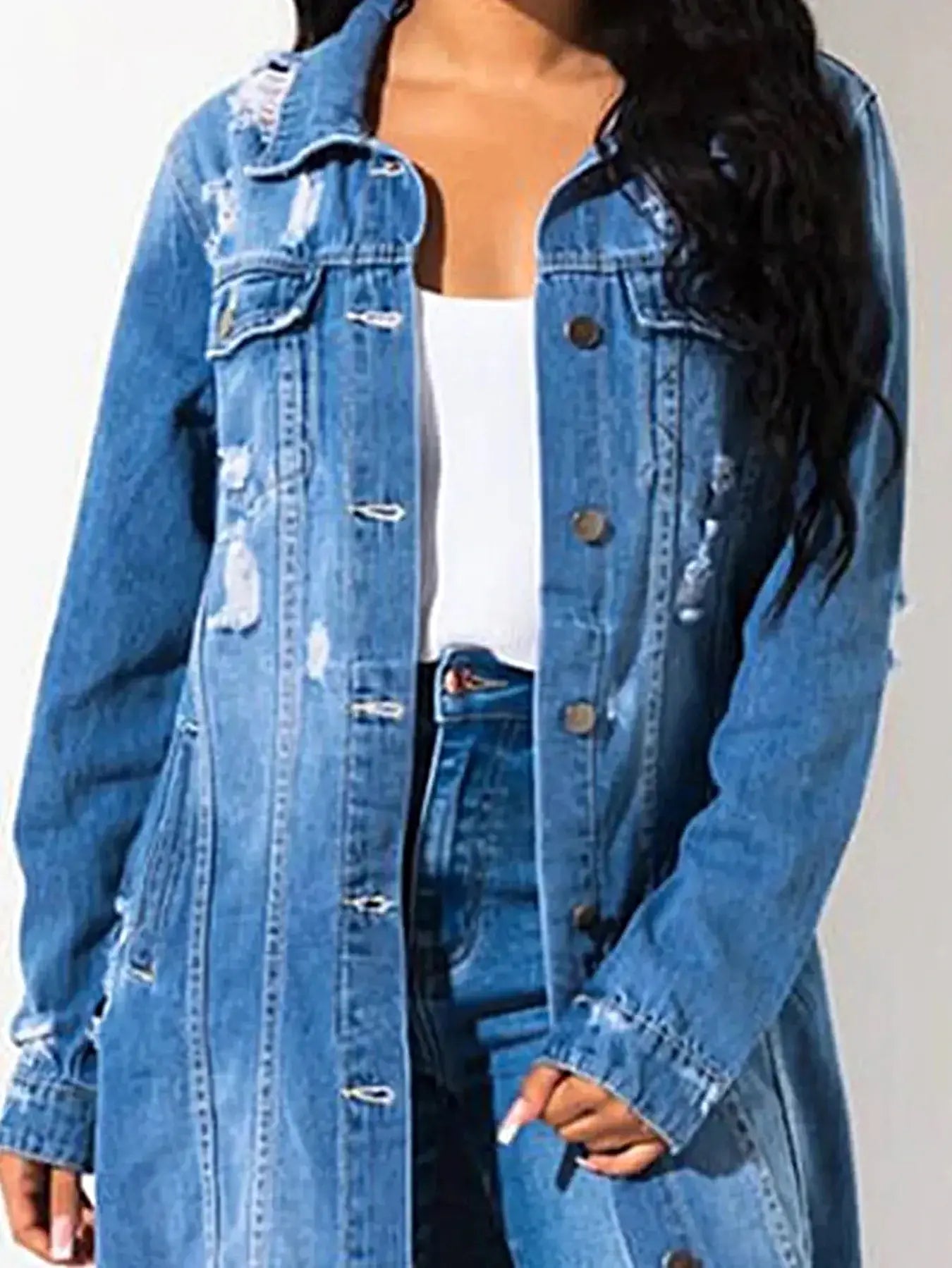 Long Sleeve Raw Hem Denim coat -