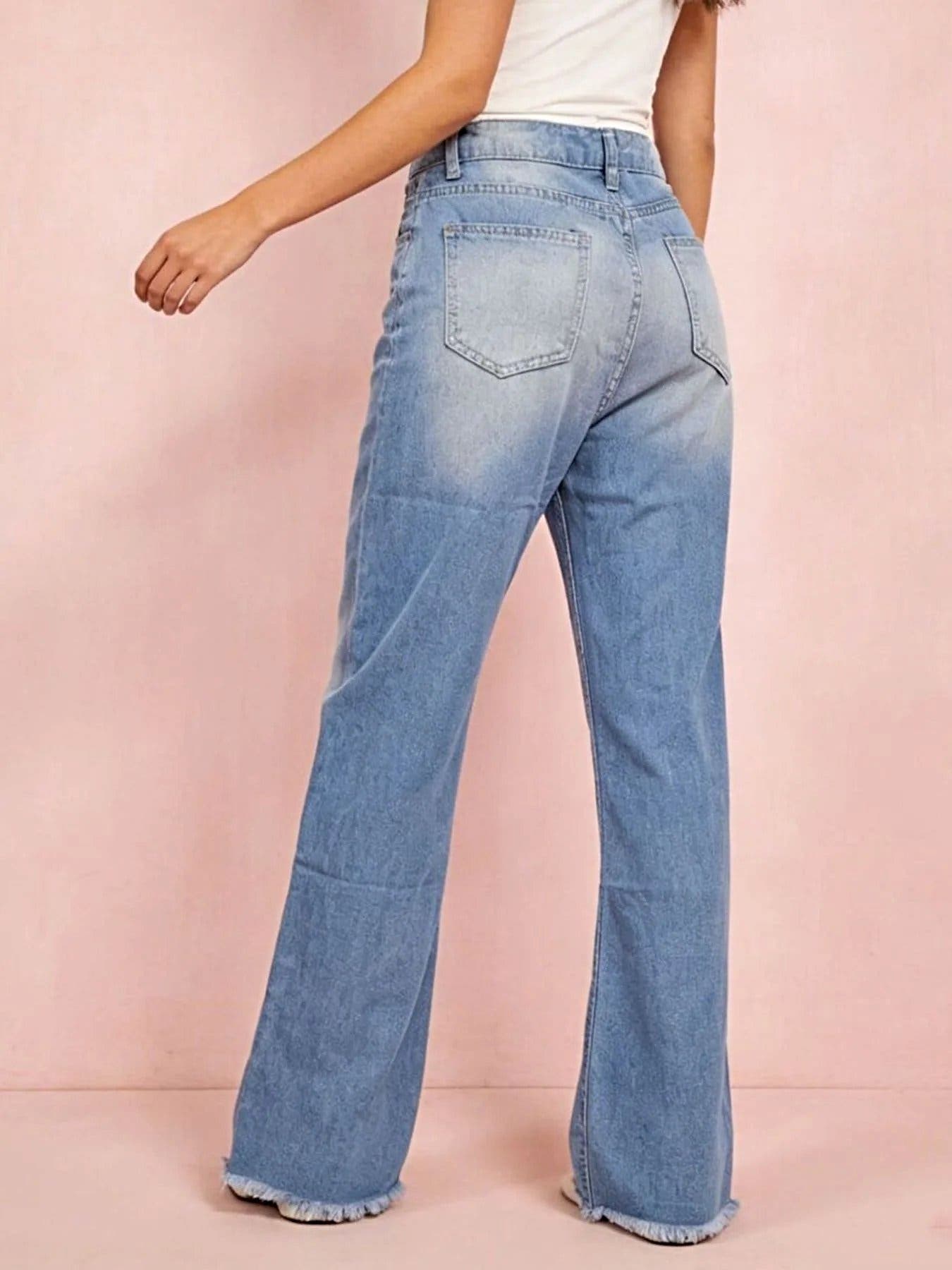 Distressed Raw Hem Bootcut Jeans -