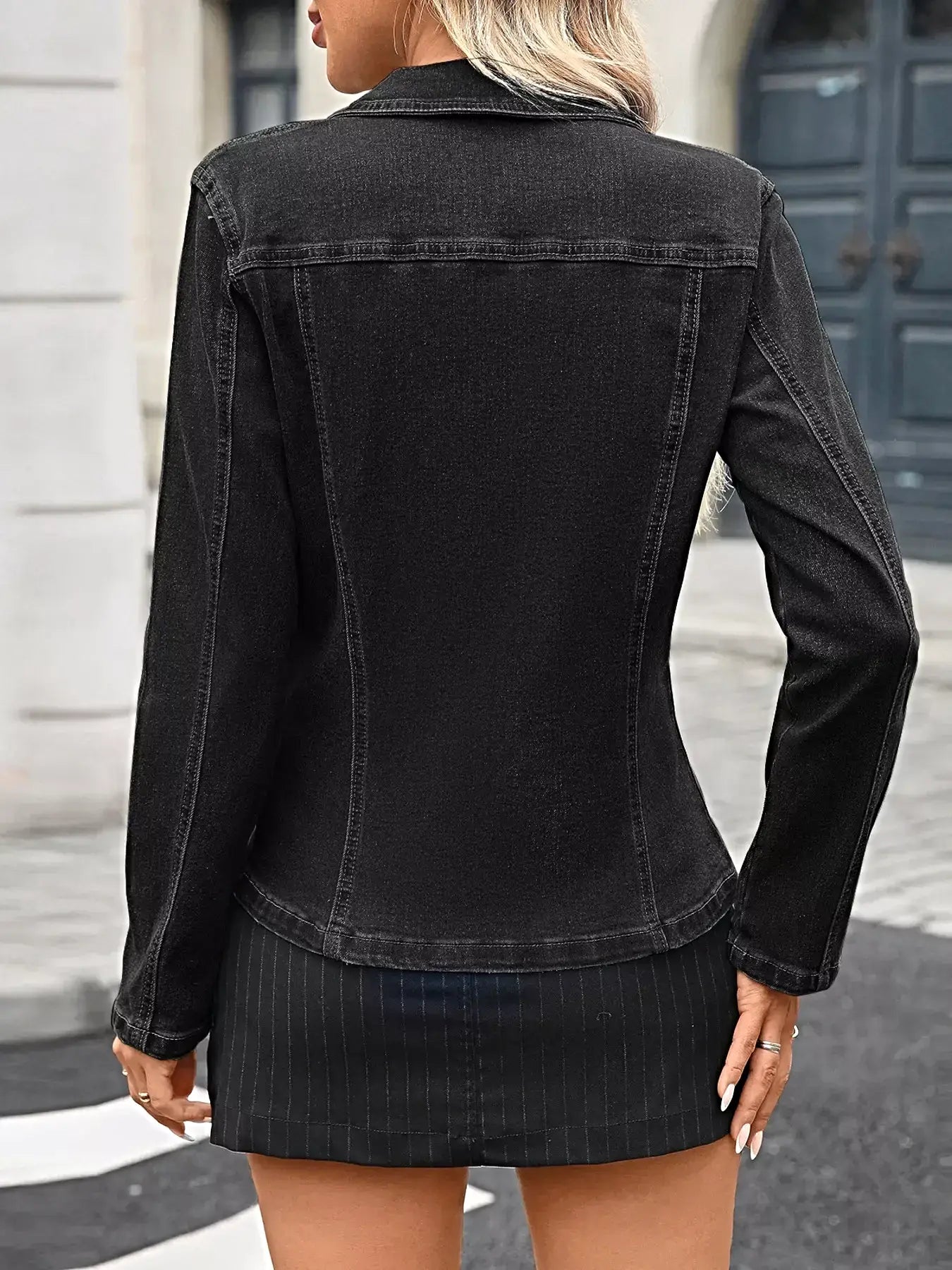 Button Up Long Sleeve Denim Jacket -