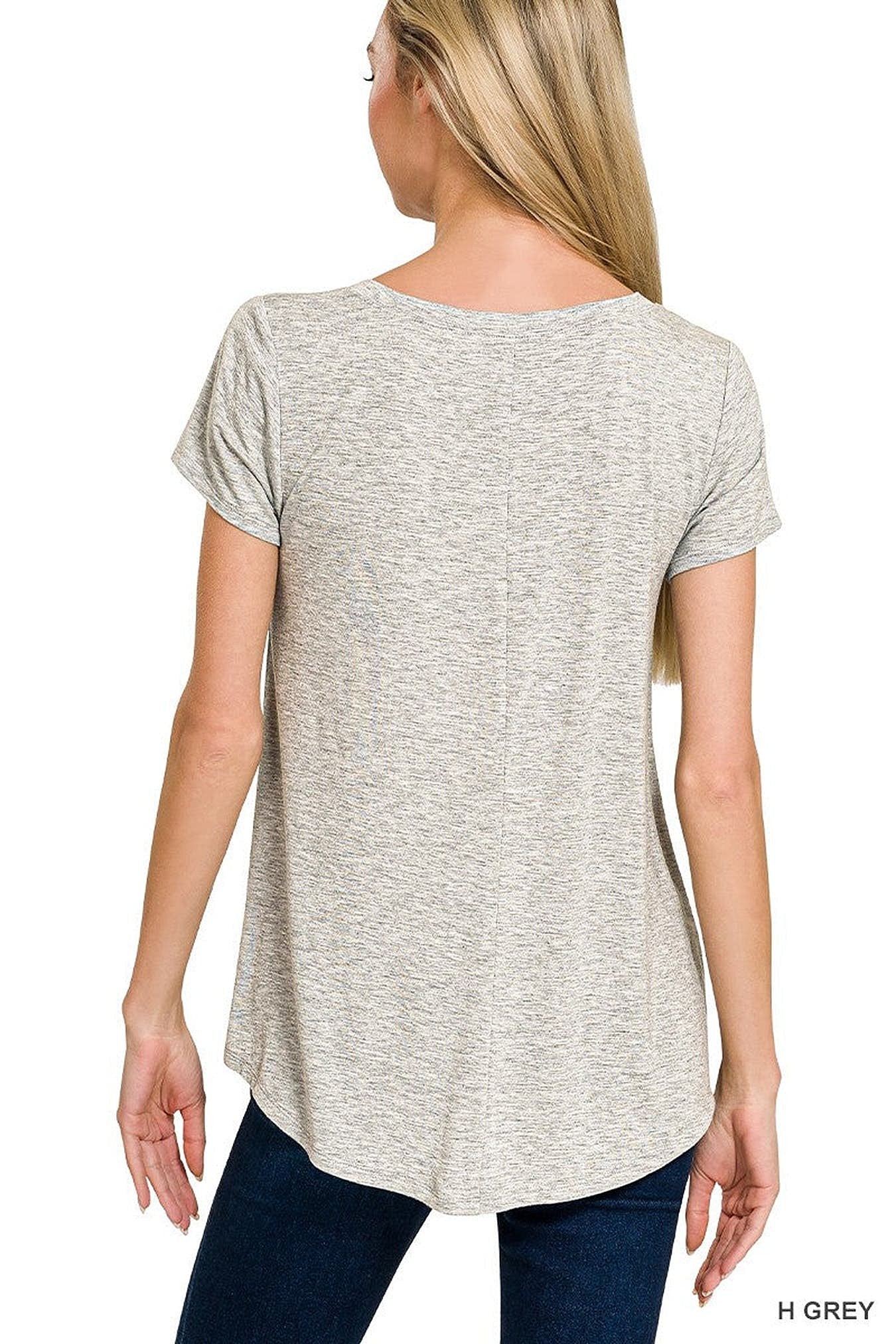 Zenana Rayon Short Sleeve V-neck Round Hem Top -