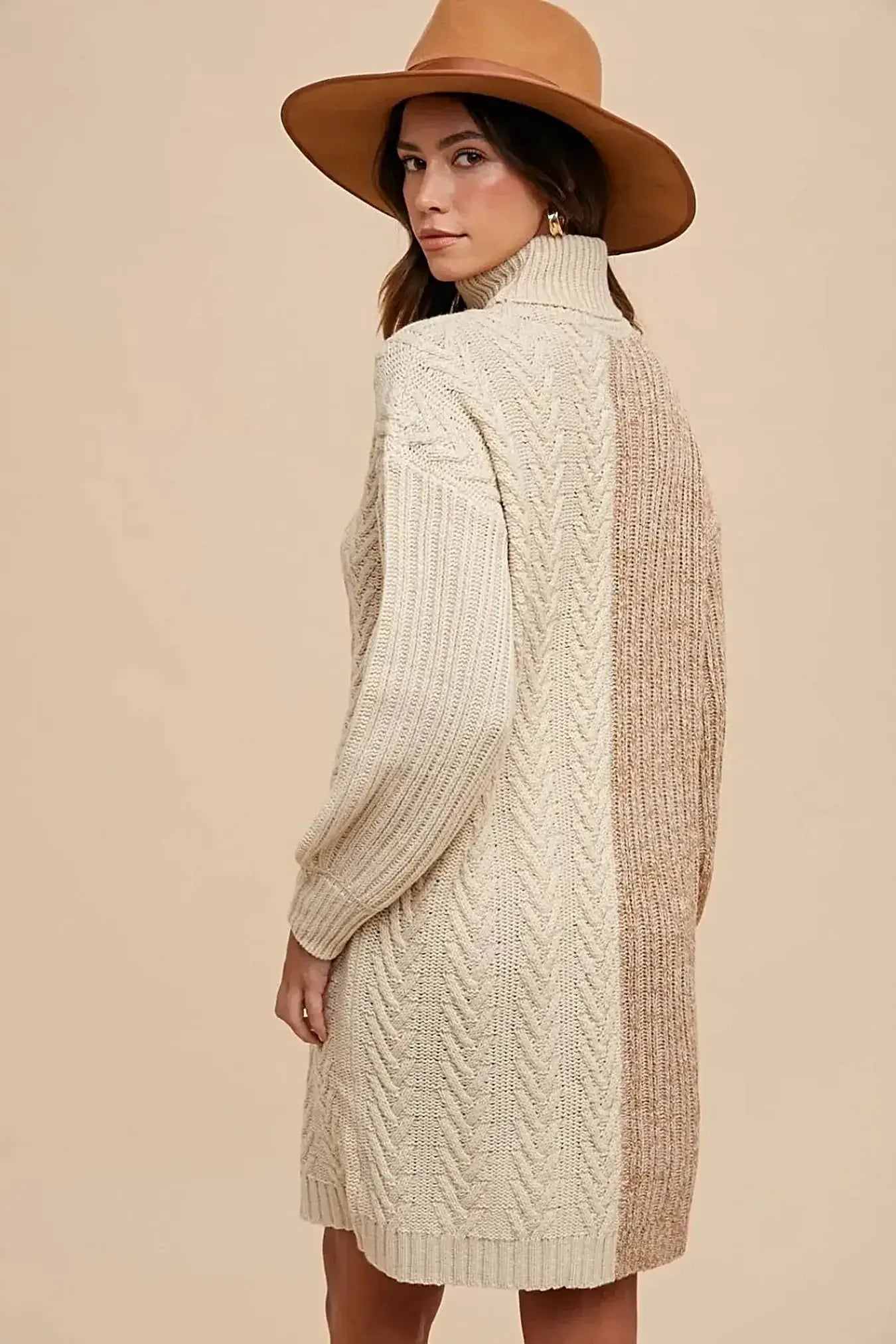 Annie Wear Color Block Turtleneck Sweater Dress -