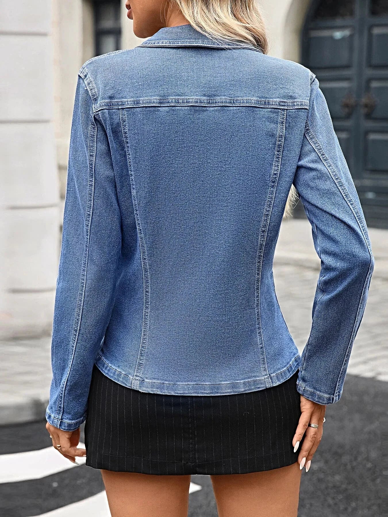 Button Up Long Sleeve Denim Jacket -