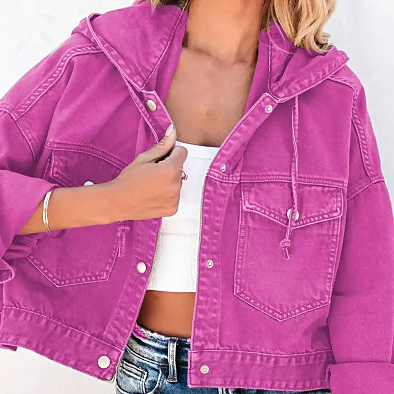 Hooded Dropped Shoulder Denim Jacket -