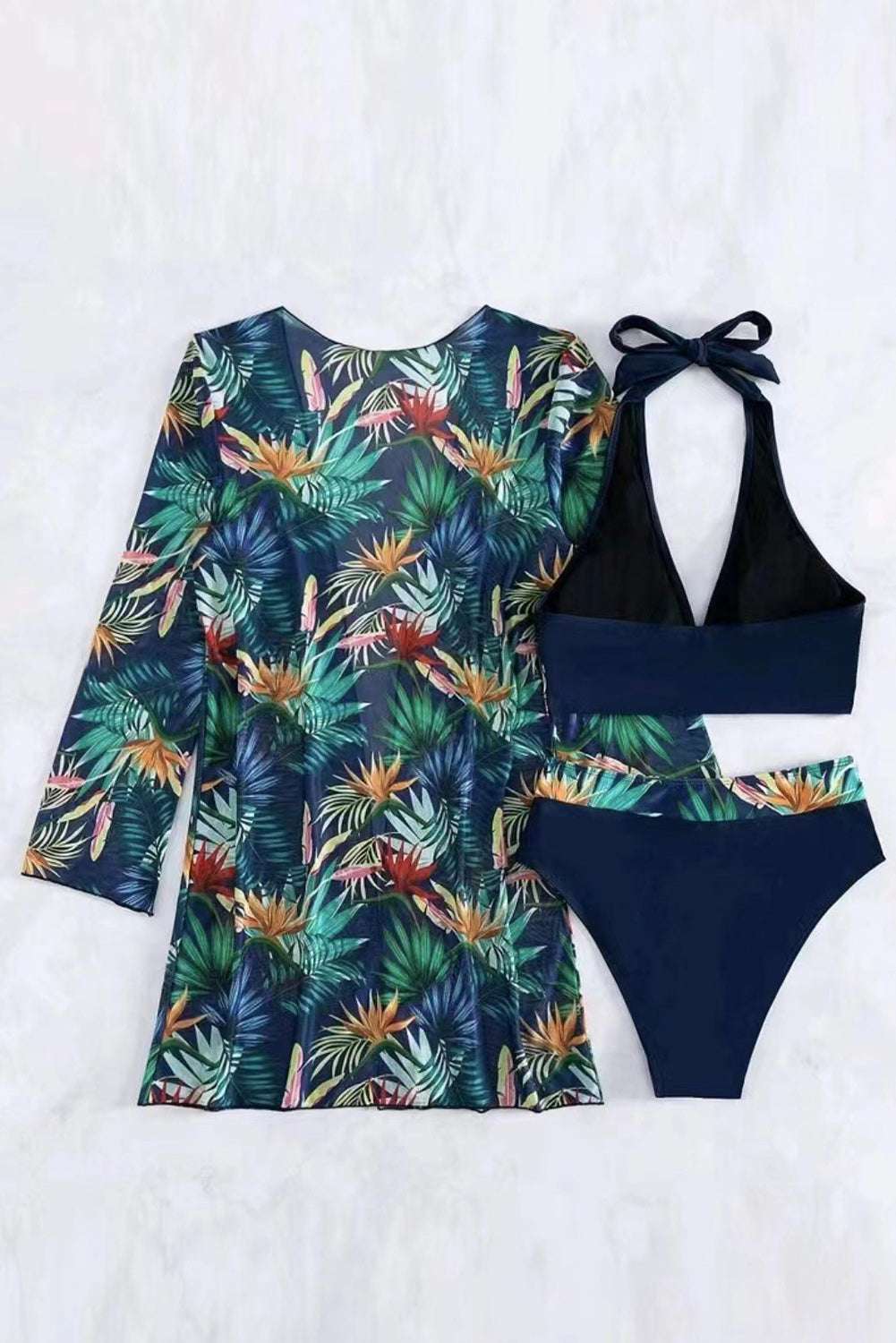 Printed Halter Neck Three-Piece Swim Set Trendsi