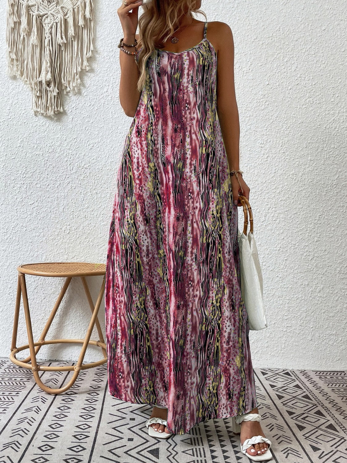 Elegant Printed Maxi Dress with Scoop Neck, Full Size & Opaque Fabric - Trendsi Trendsi