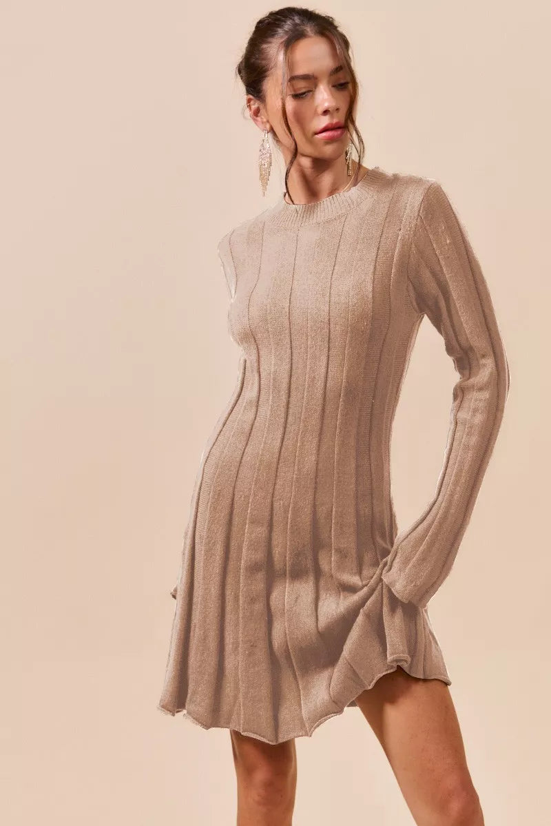 SO ME Ribbed Long Sleeve Mini Sweater Dress -