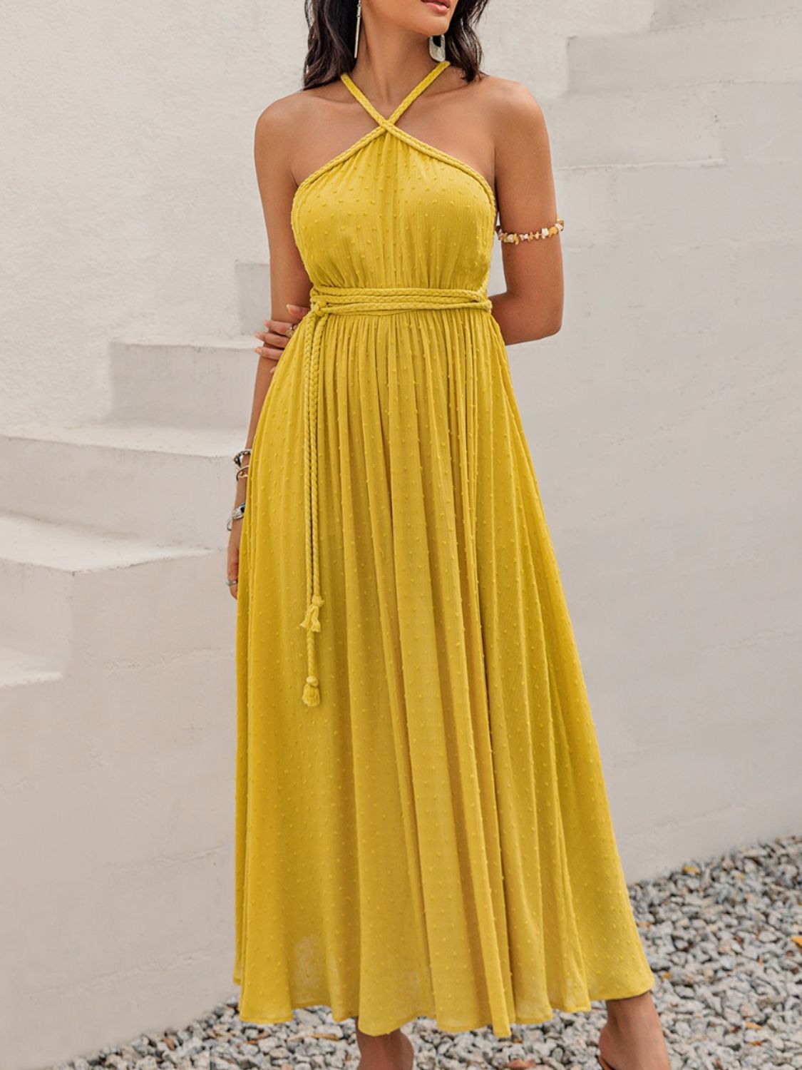 Swiss Dot Backless Sleeveless Maxi Dress Trendsi