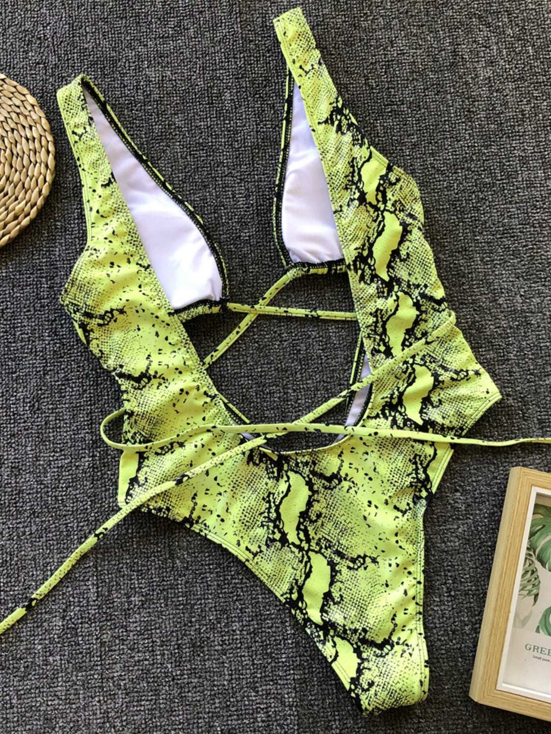 Lace-Up Backless Plunge One-Piece Swimwear Trendsi