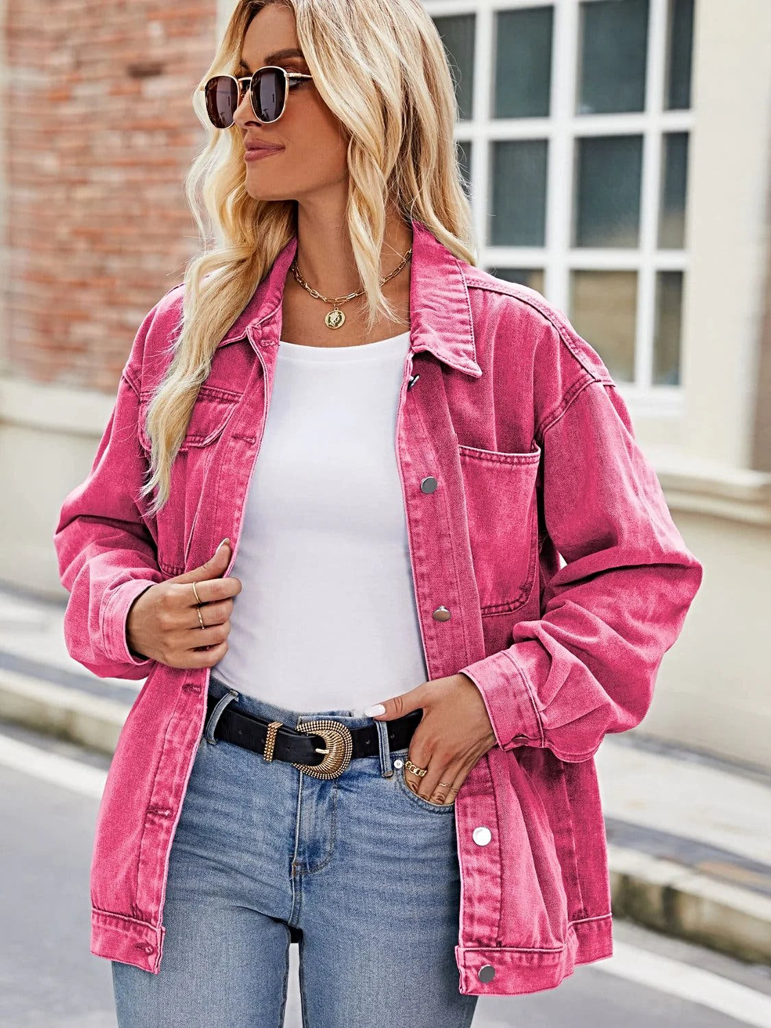 Button Up Denim Jacket with Pockets -