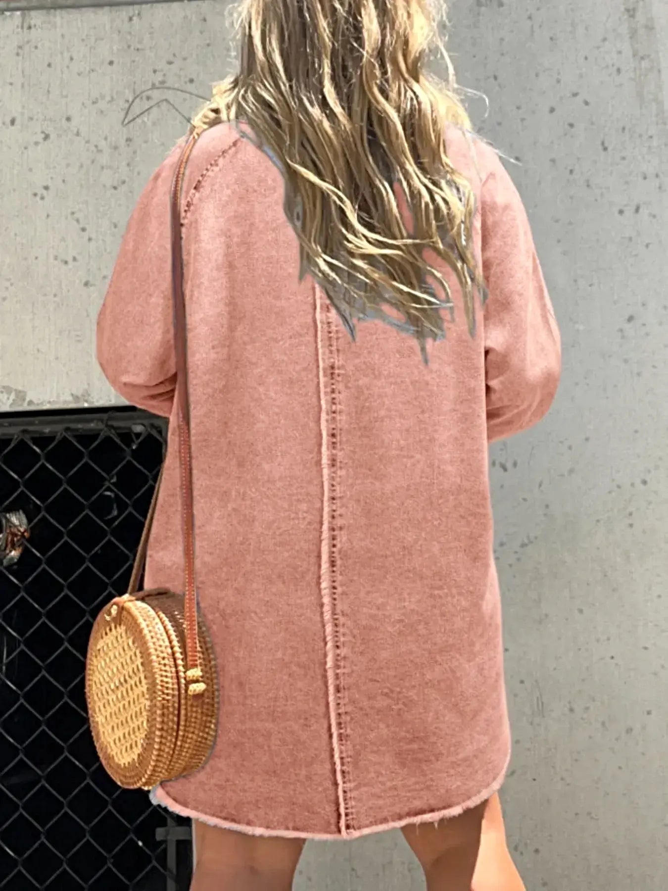 Full Size Button-Front Long Sleeve Denim Shirt Dress Plus Size -