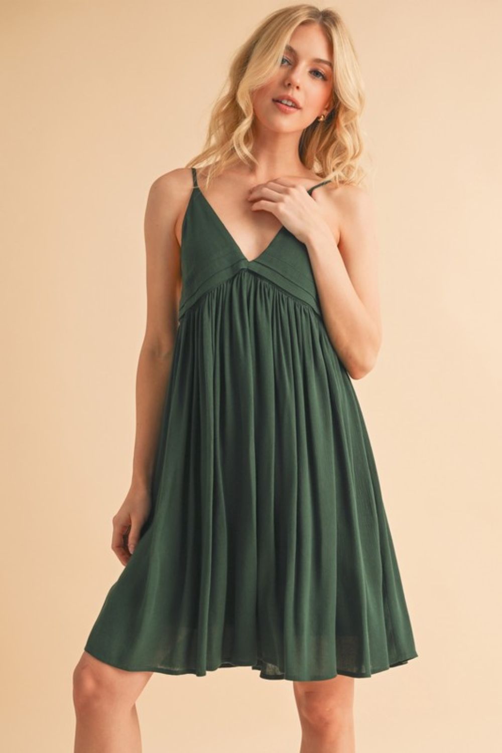 Aemi + Co Ruched Plunge Mini Cami Dress - Chic 100% Rayon Evening Wear with Alluring Neckline Trendsi