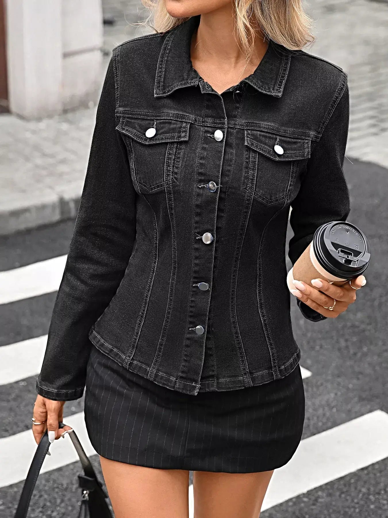 Button Up Long Sleeve Denim Jacket -