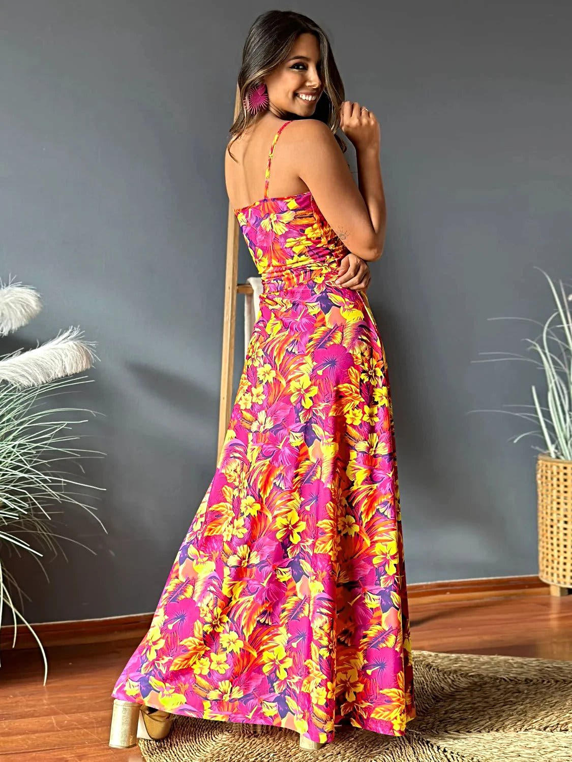 Twisted Printed V-Neck Cami Dress -