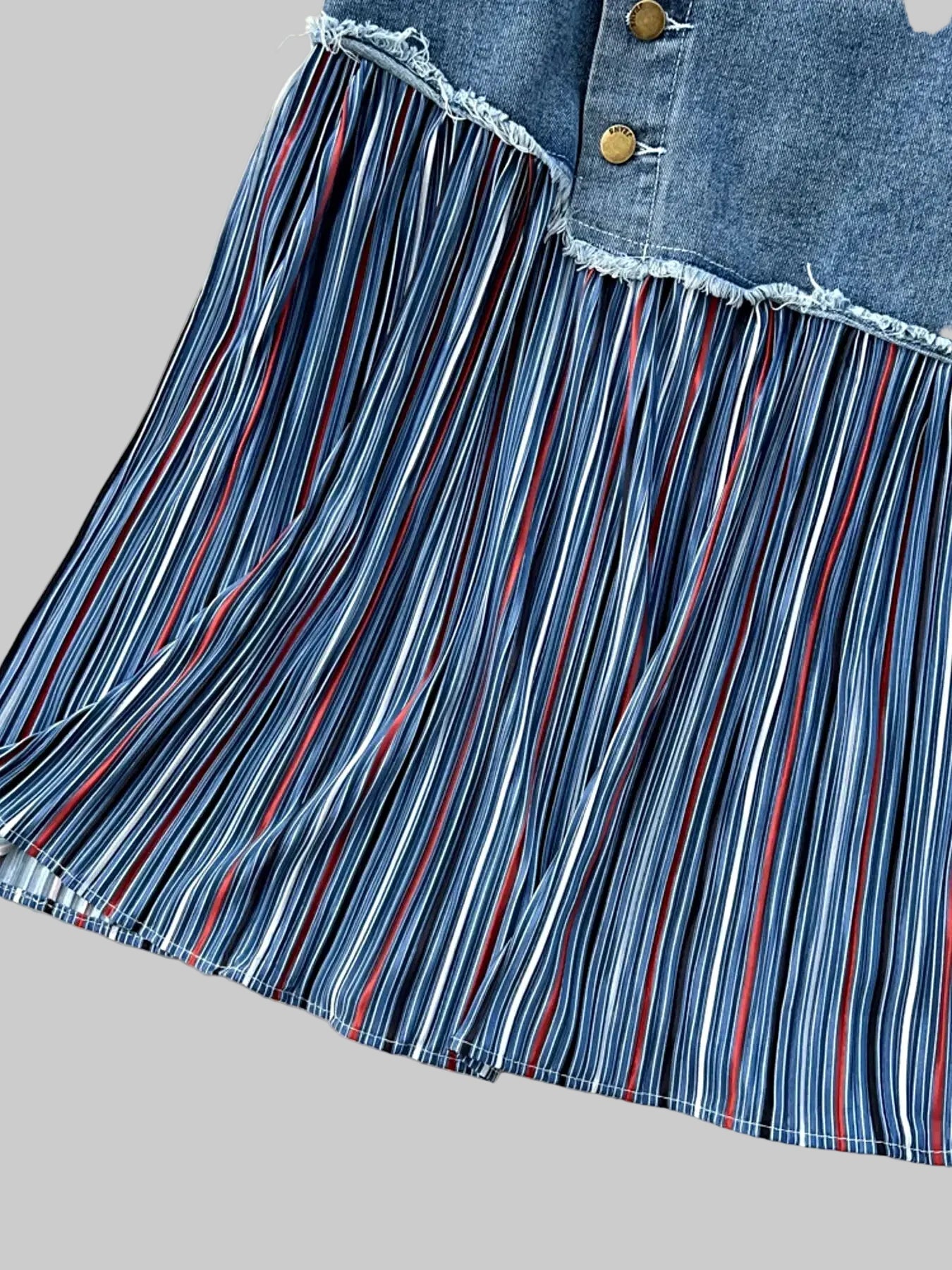 Full Size Striped Patchwork Denim Skirt Plus Size -
