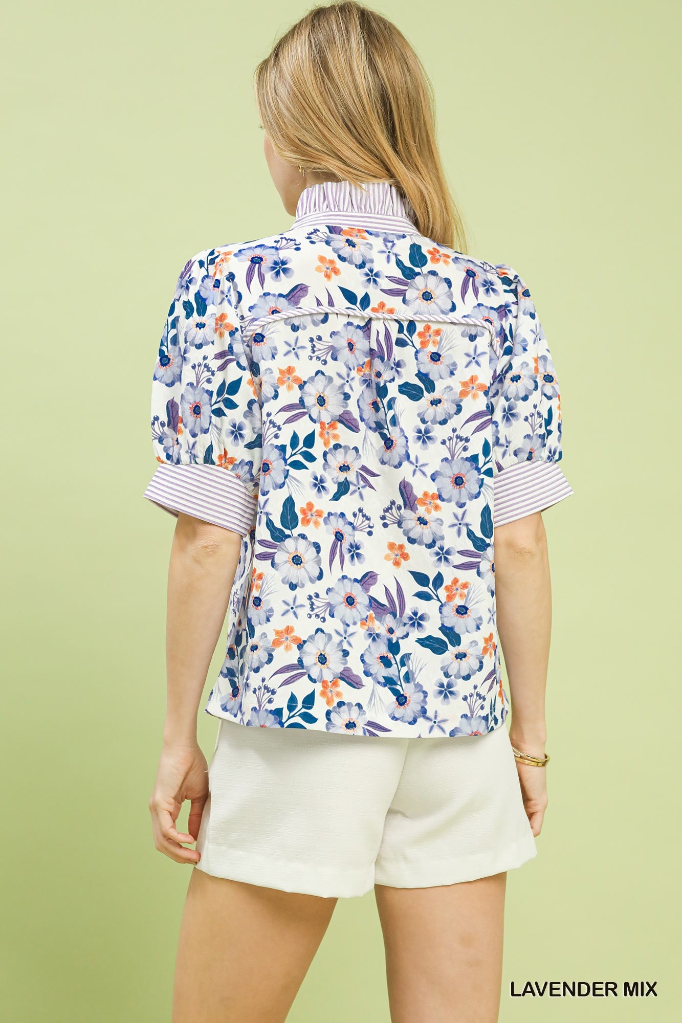 Umgee Floral Print Jacquard Ruffle Top -