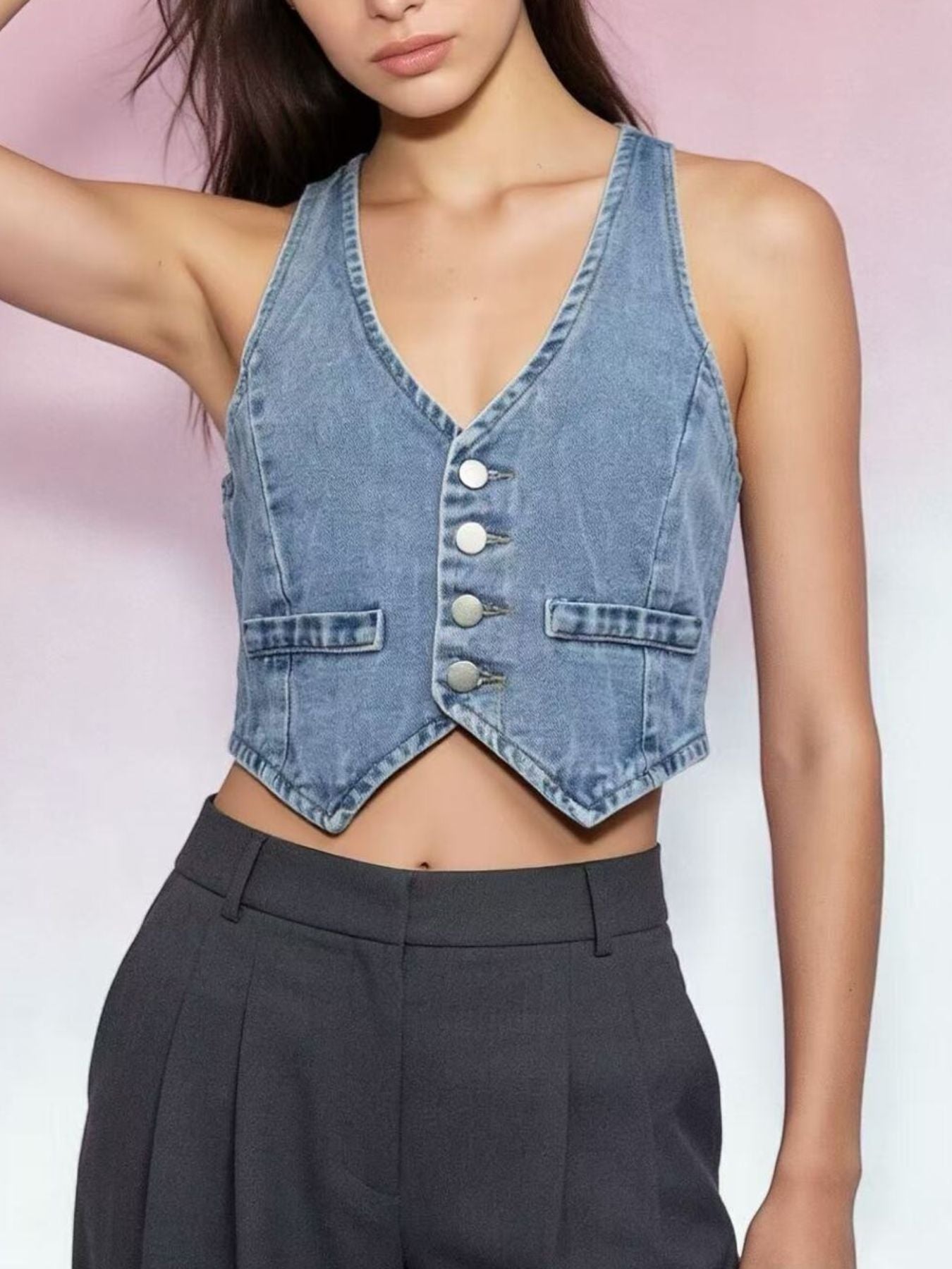 Button-Down Denim Vest -
