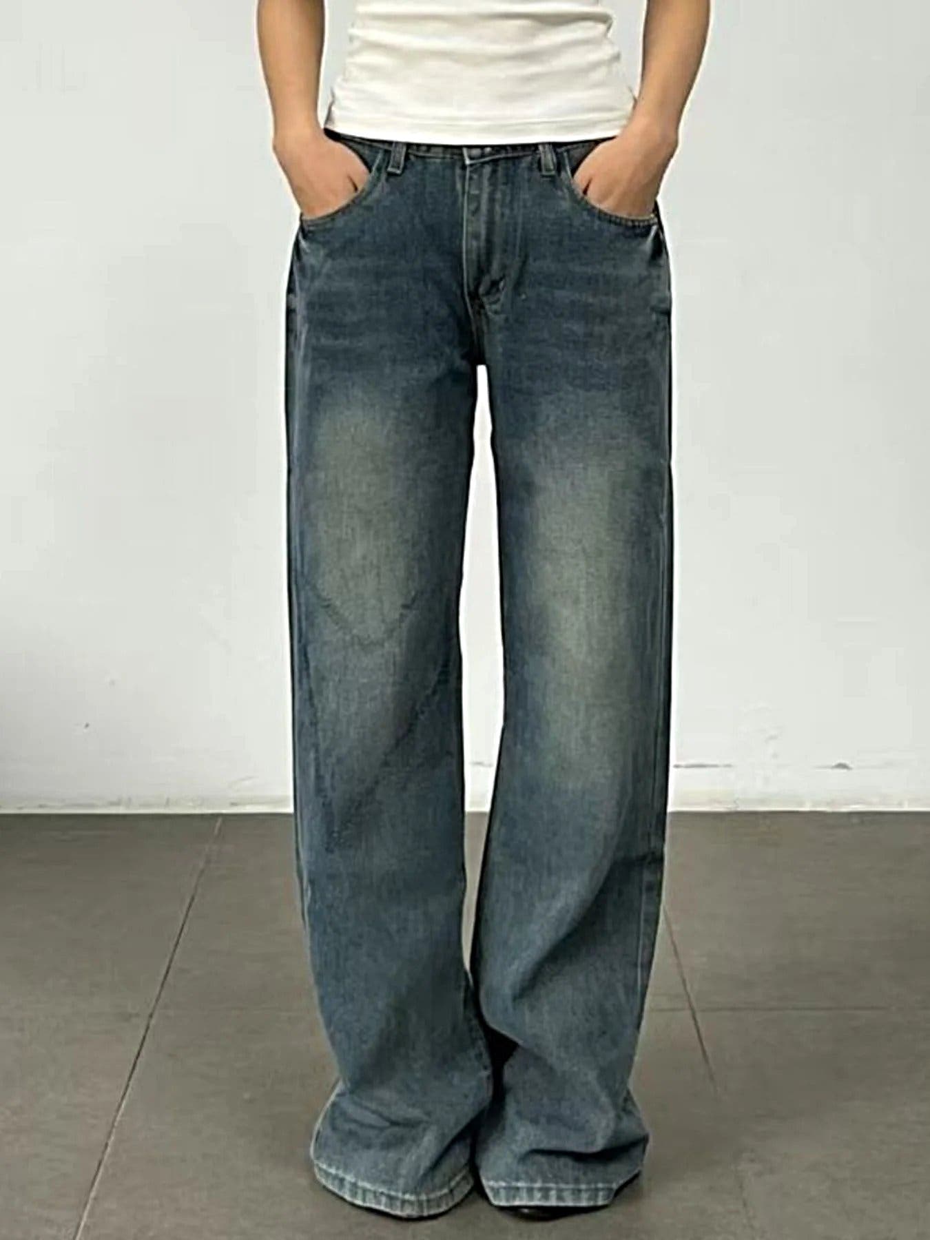 Vintage Wash Wide Leg Jeans -