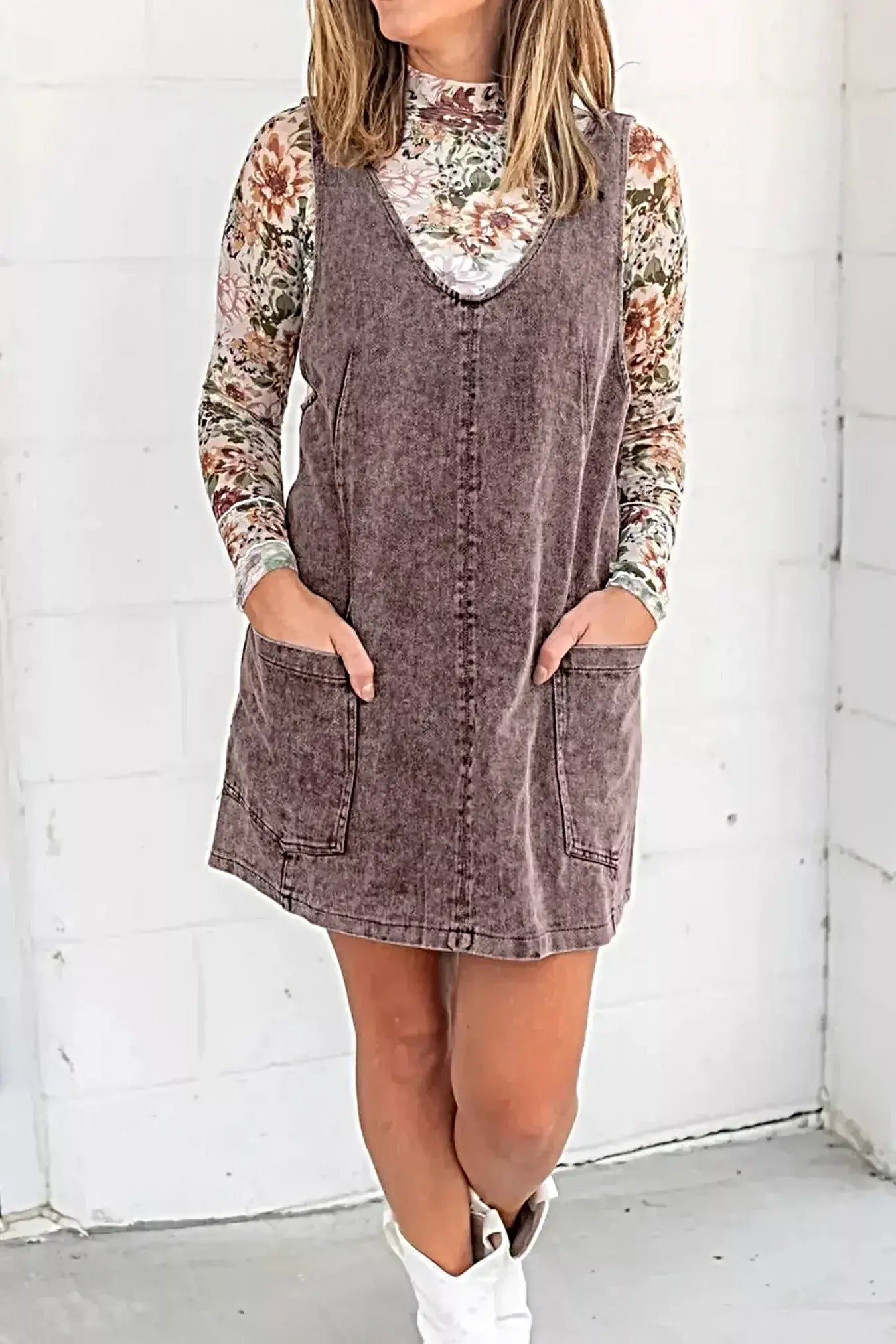 Vintage Wash Denim Overall Dress -