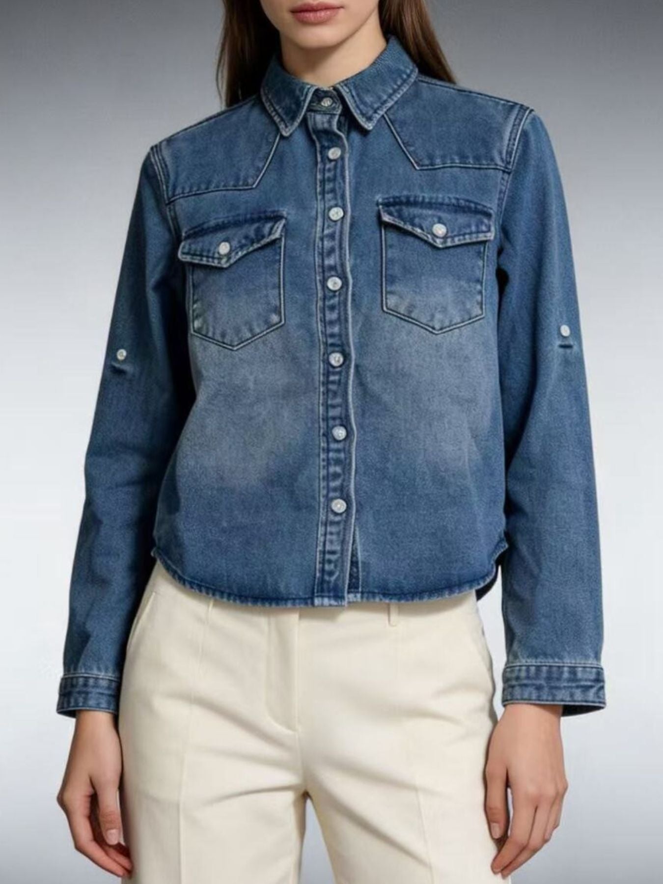 Button Down Classic Western Style Denim Top -