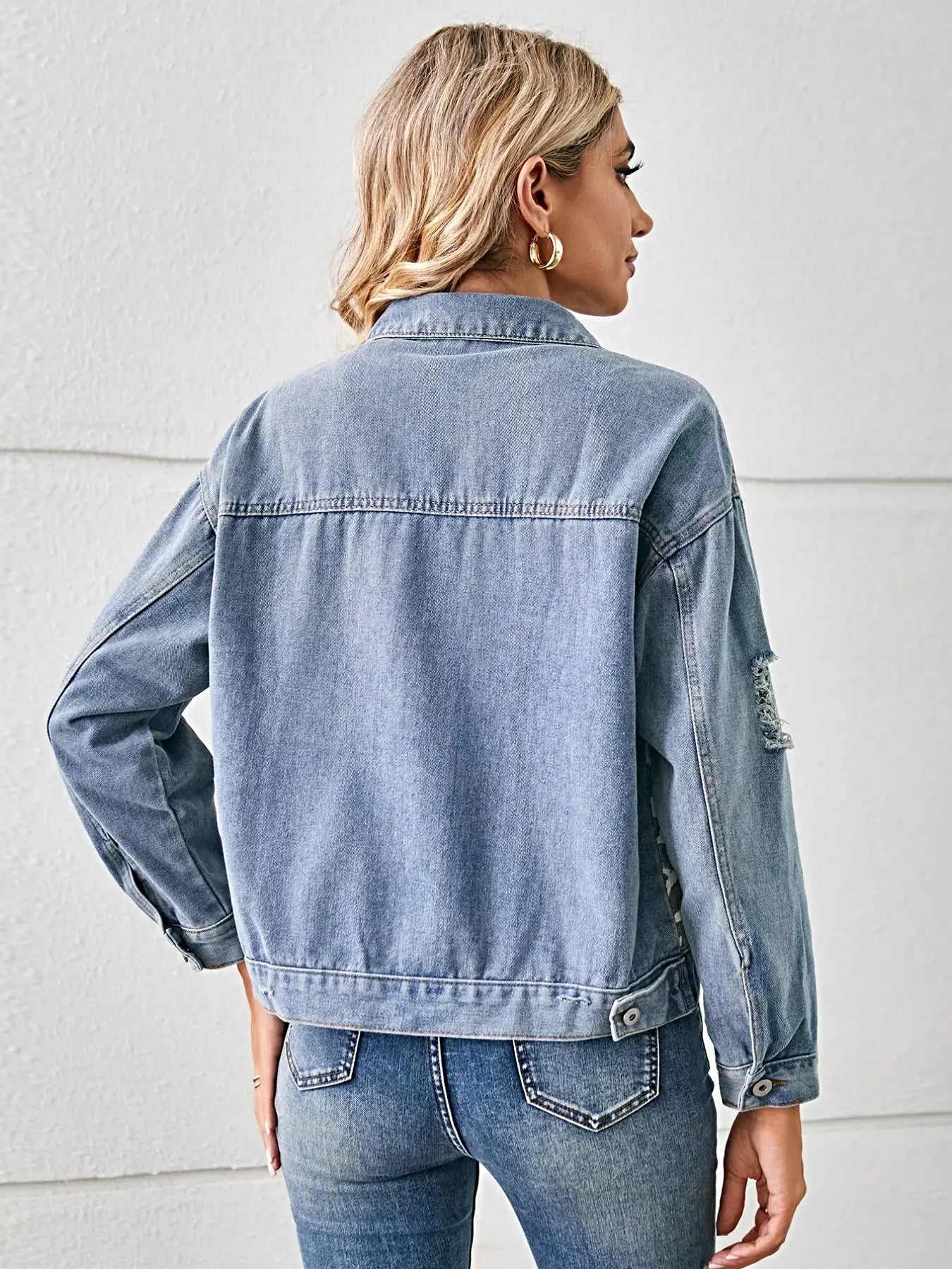 Snake Print Button Up Denim Jacket -