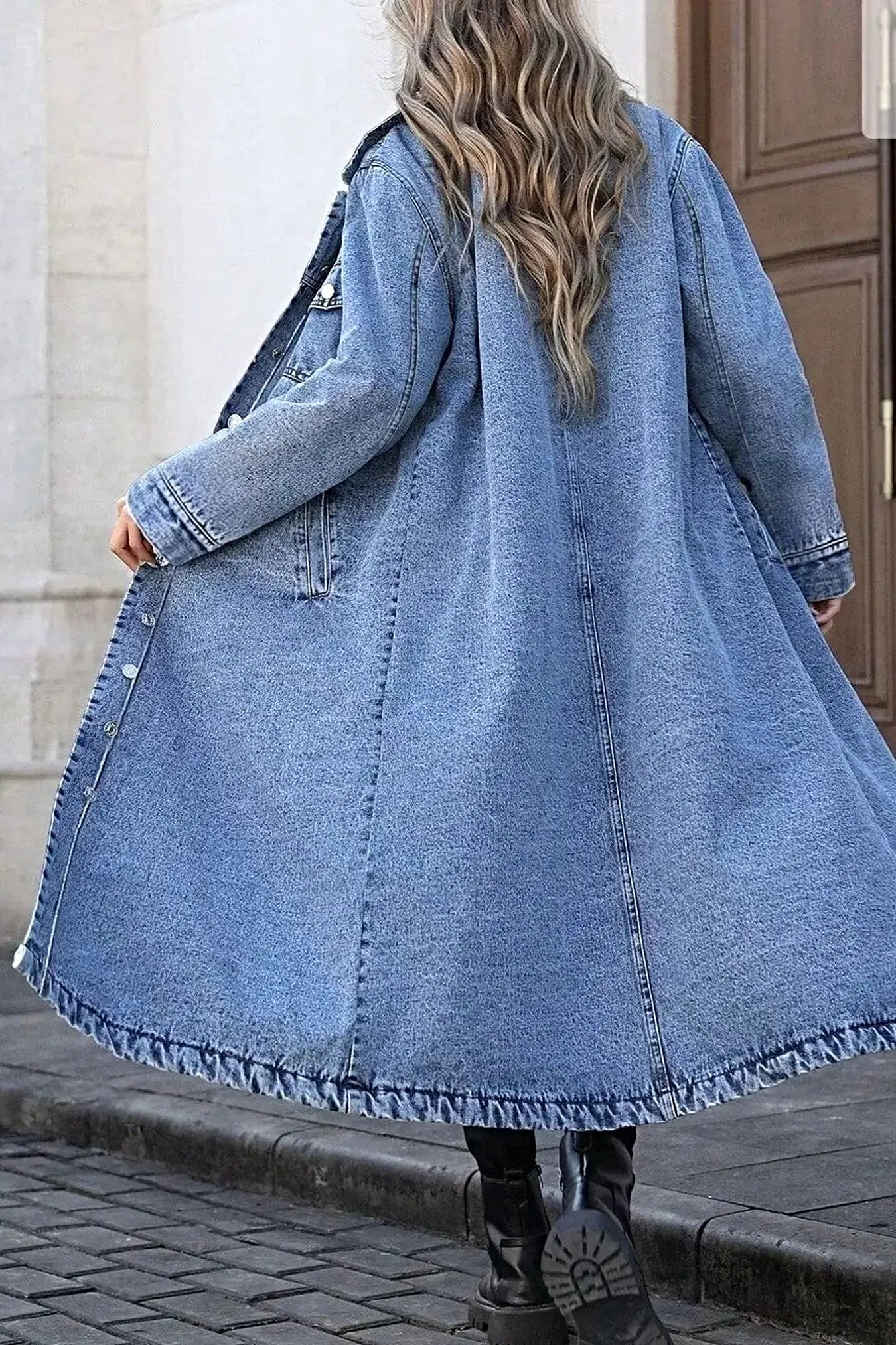 Longline Button-Down Denim Jacket -