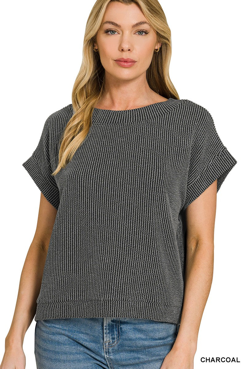 Zenana Raised Rib Cap Sleeve Top -
