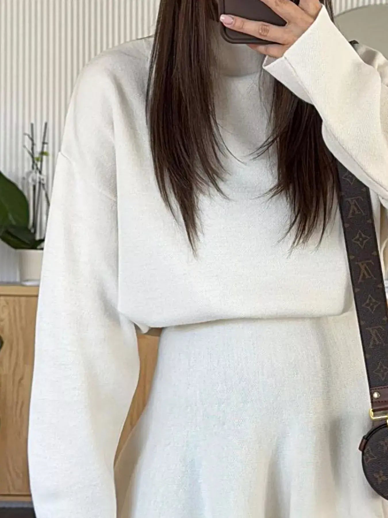 Round Neck Long Sleeve Mini Sweater Dress -