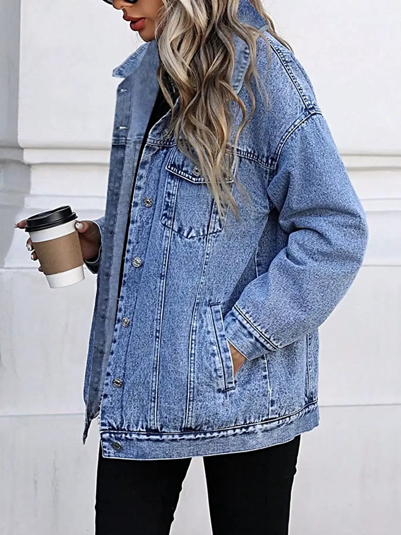 Washed Button Up Oversized Denim Jacket -
