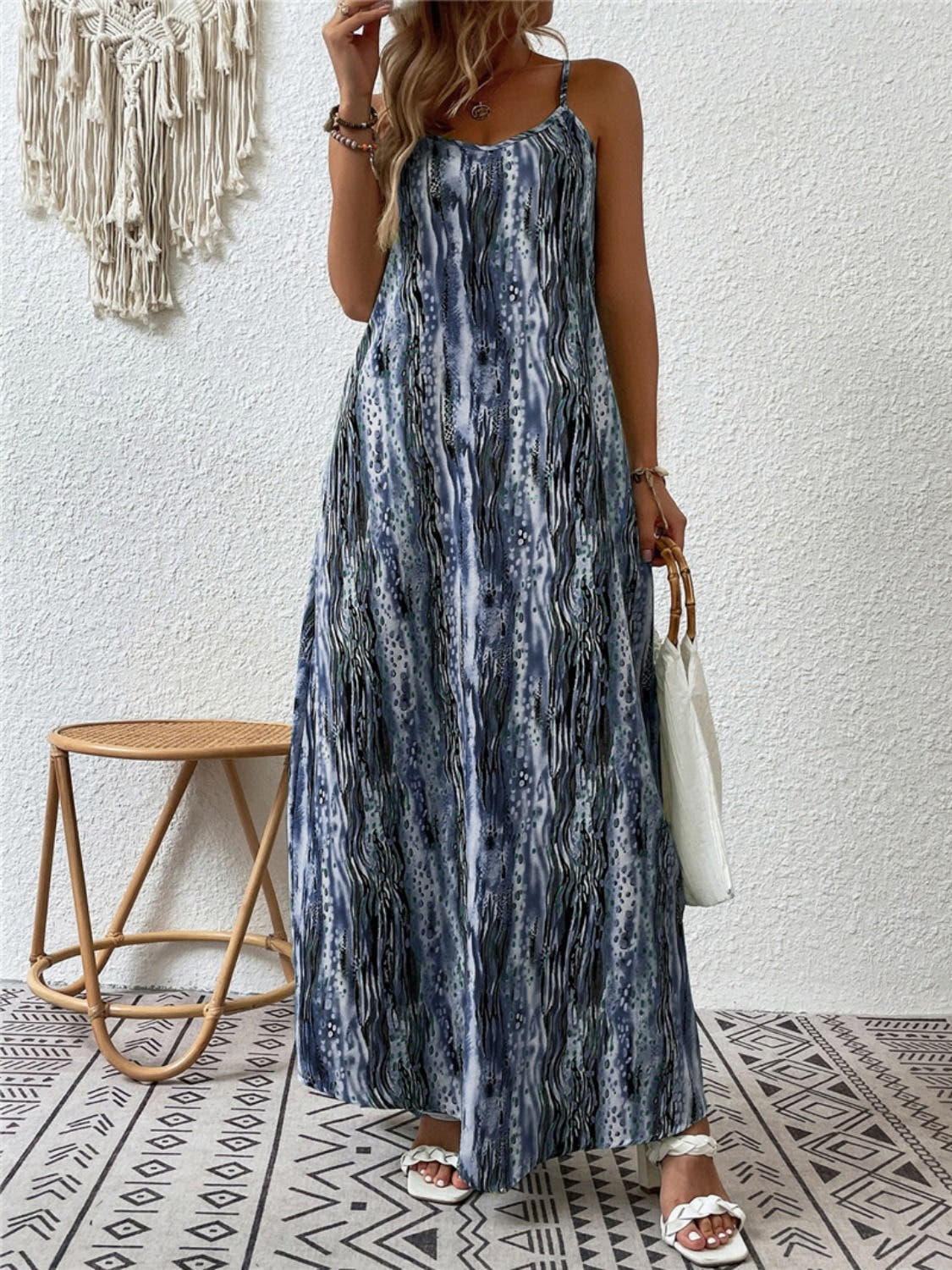 Elegant Printed Maxi Dress with Scoop Neck, Full Size & Opaque Fabric - Trendsi Trendsi