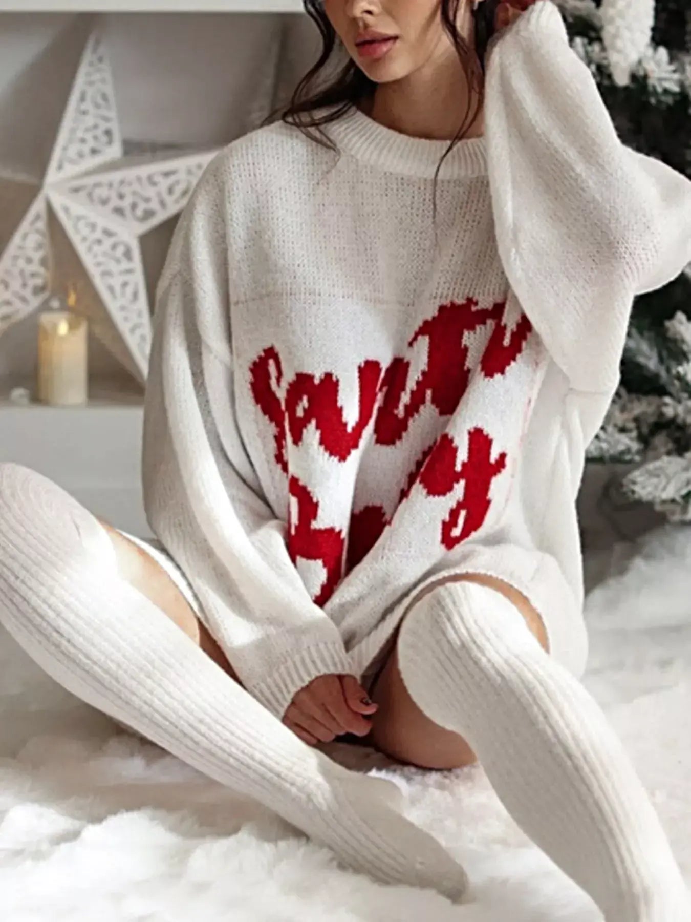 Christmas Letter Oversized Sweater Dress -