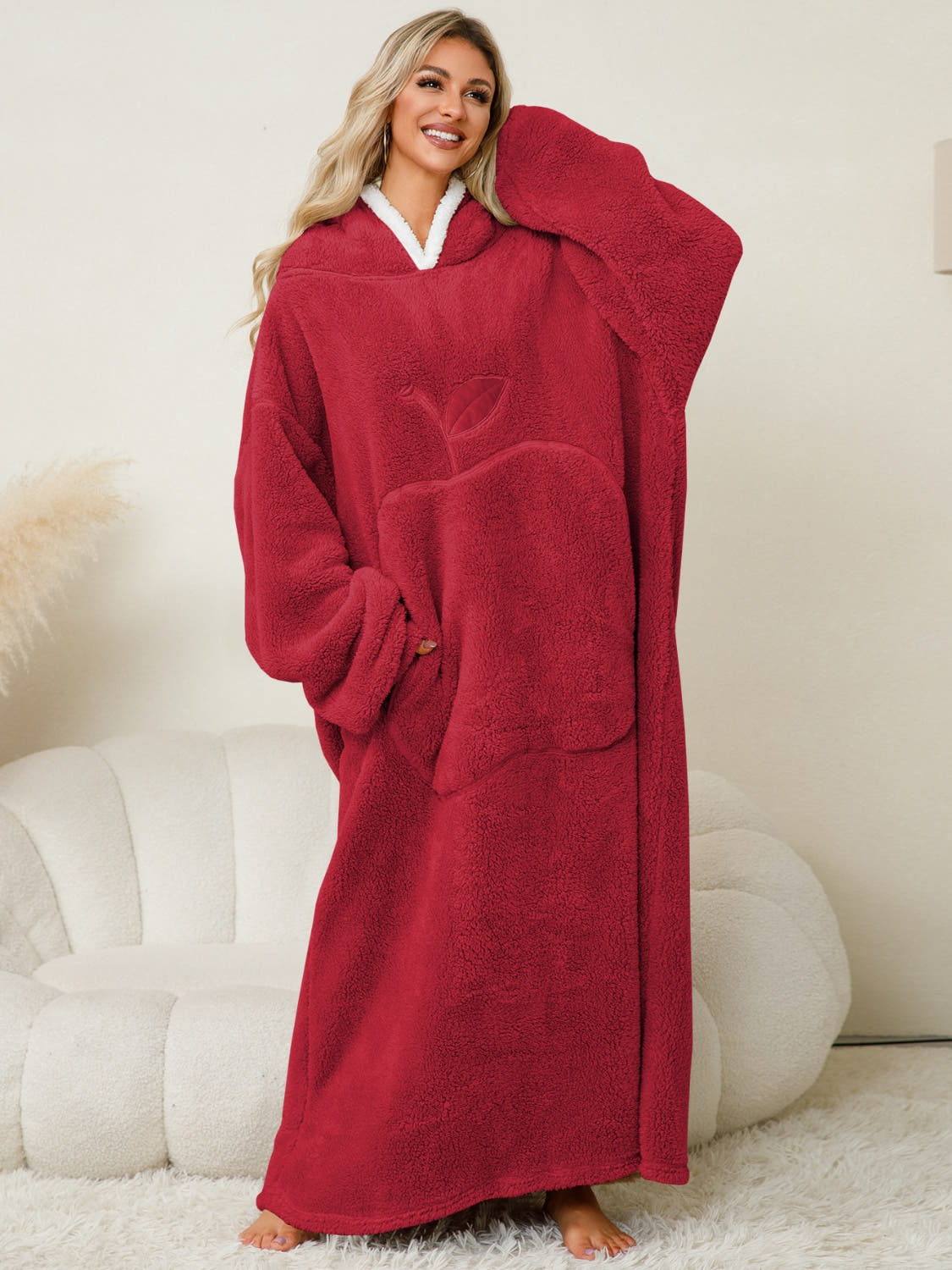 Pocketed Contrast Long Sleeve Hooded Lounge Dress -