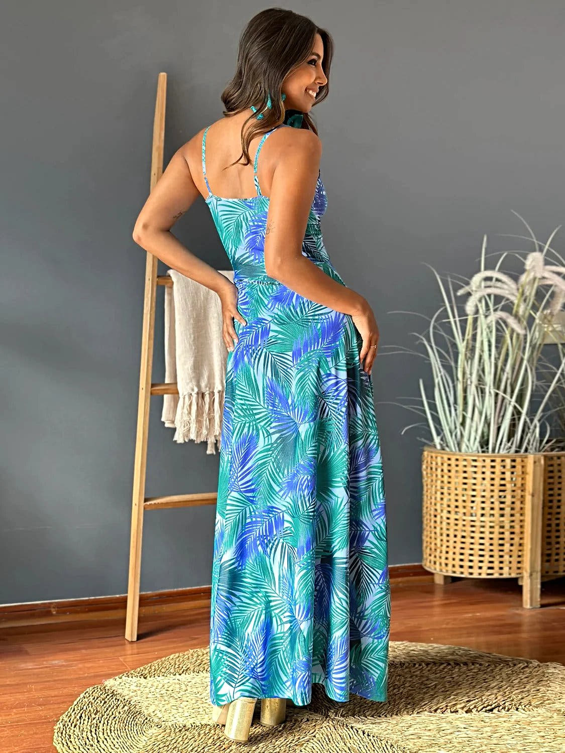 Twisted Printed V-Neck Cami Dress -