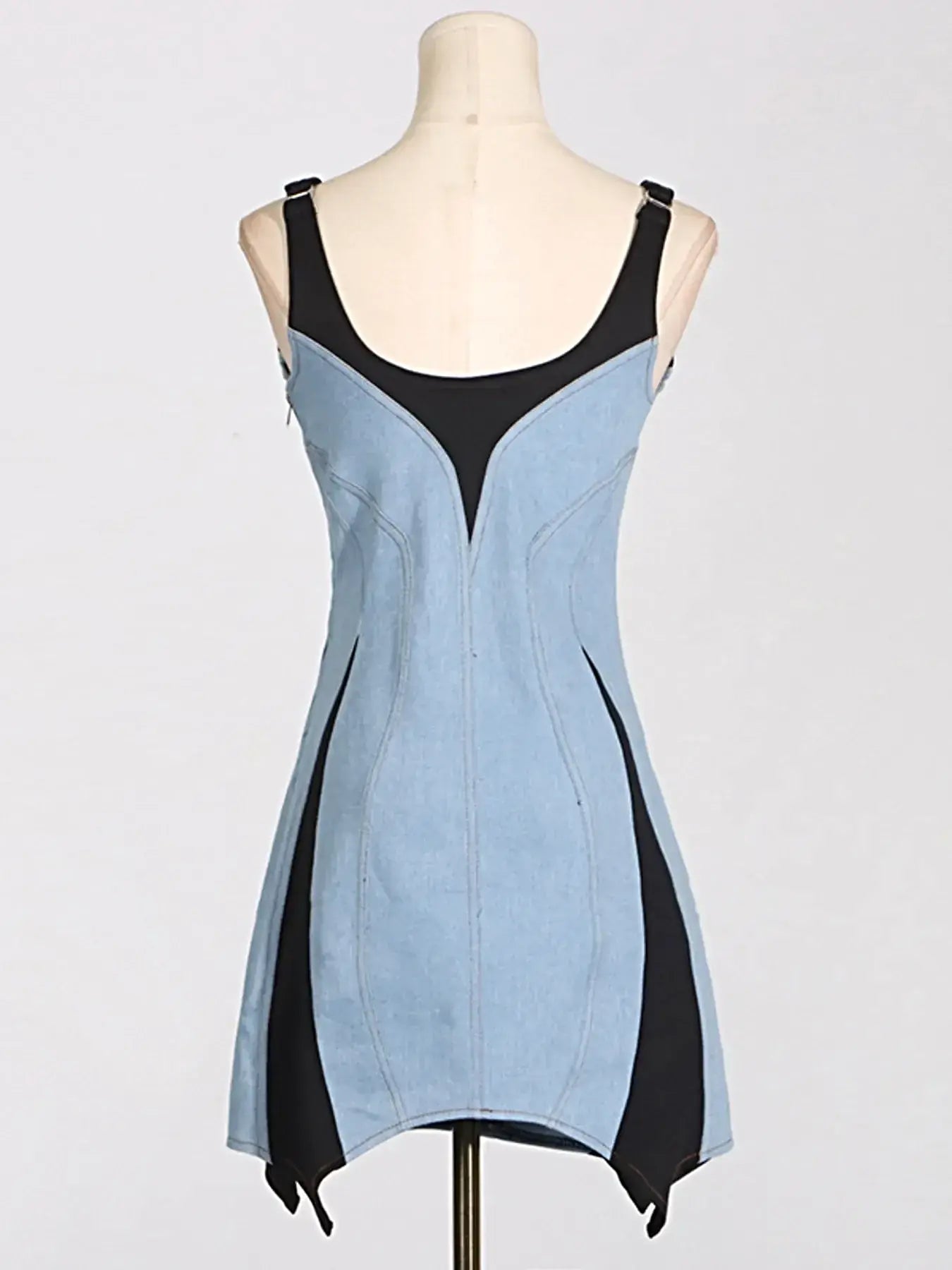 Contrast Adjustable Strap Denim Dress -