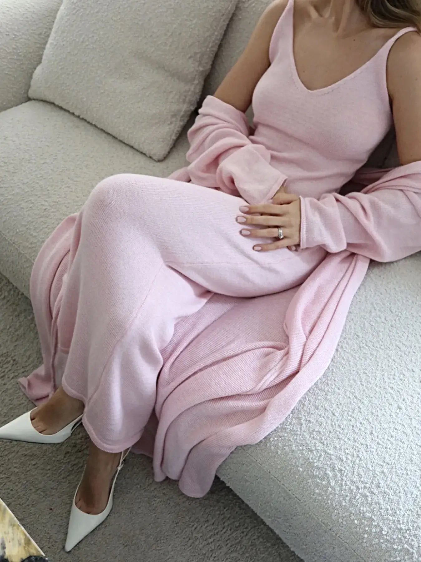 V-Neck Knit Dress and Cardigan Sweater Set -