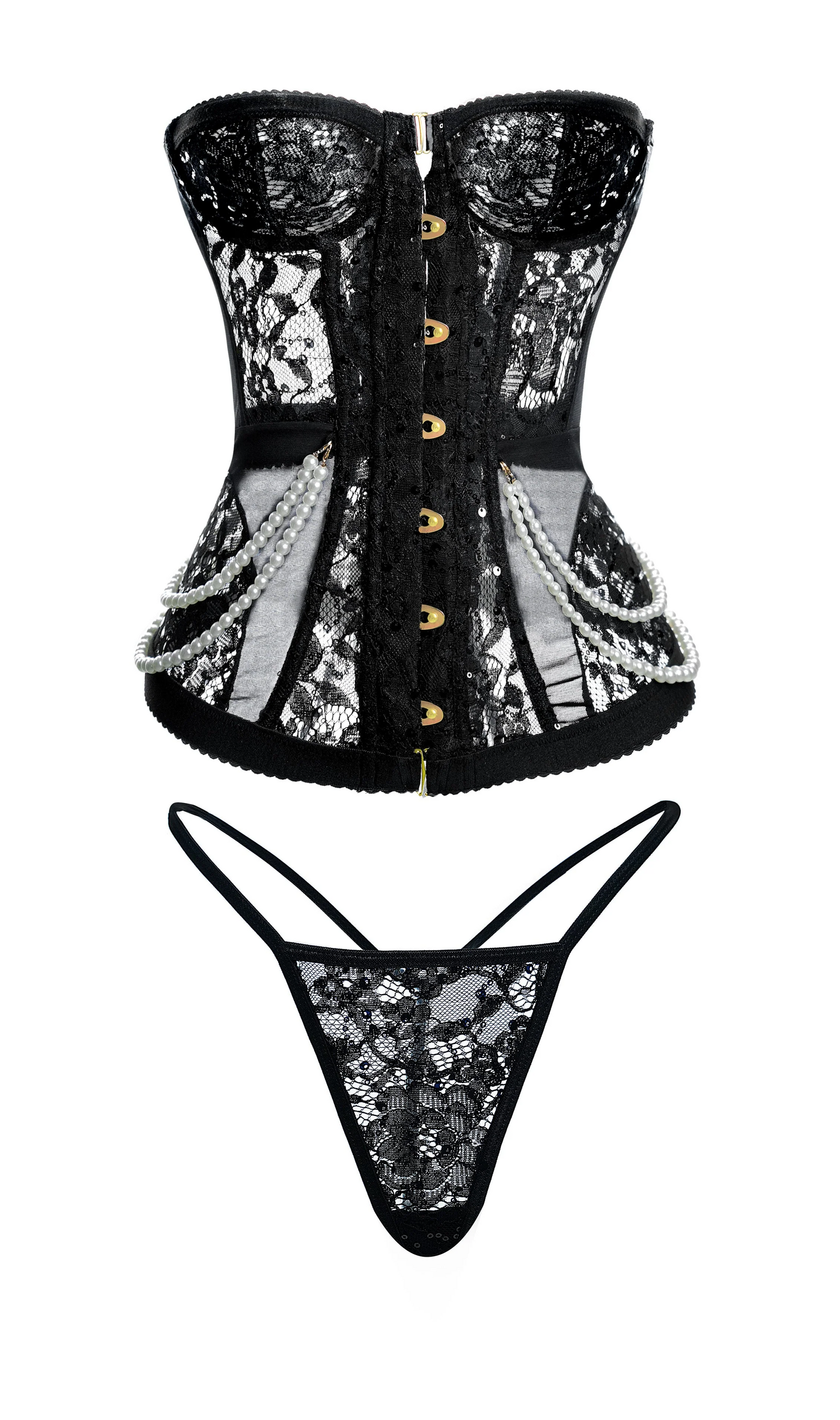 Serena Black Pearl Corset Set - 2 pcs set