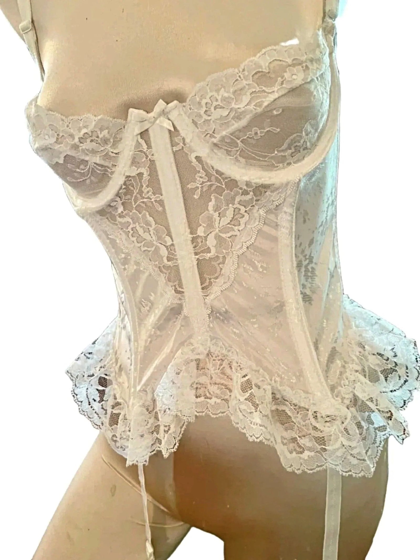 Shirley of Hollywood Underwire Lace Corset Bustier with Removable Garters - Elegant White Design IS-Shirley of Hollywood