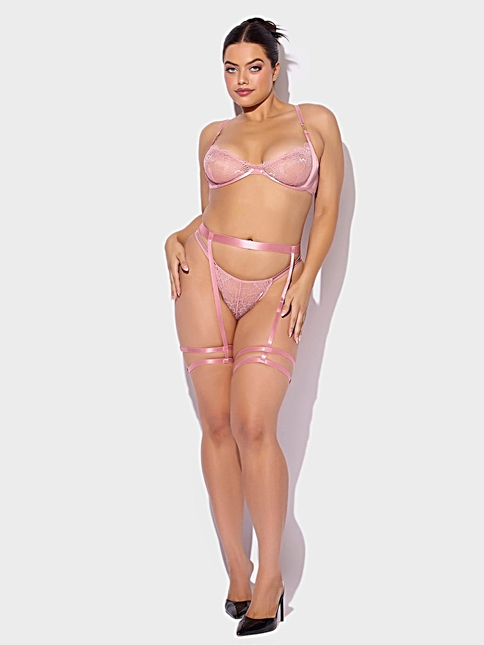 HELENA LACE BRA, GARTER, & OPEN BACK HIPSTER SET -